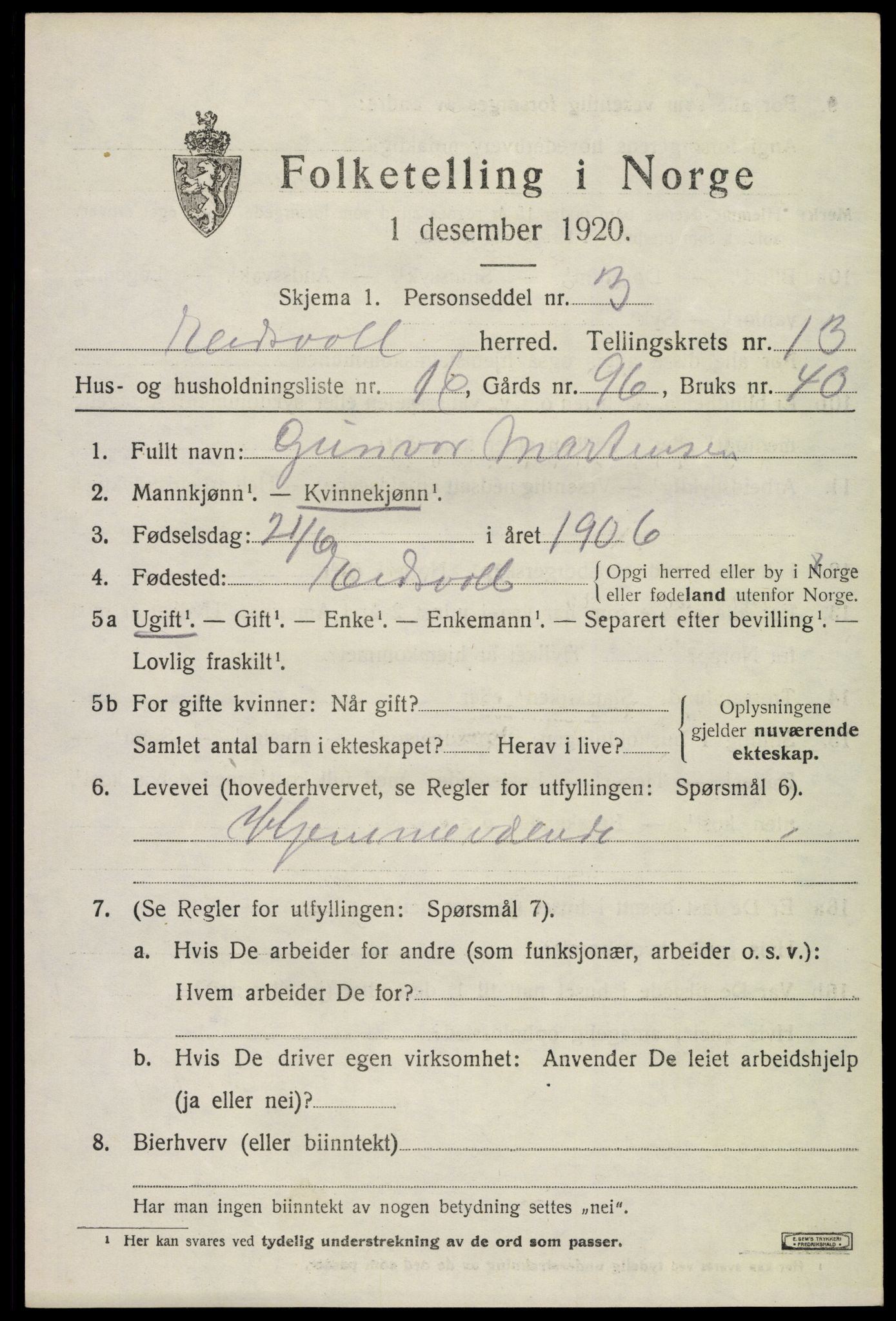 SAO, Folketelling 1920 for 0237 Eidsvoll herred, 1920, s. 20145