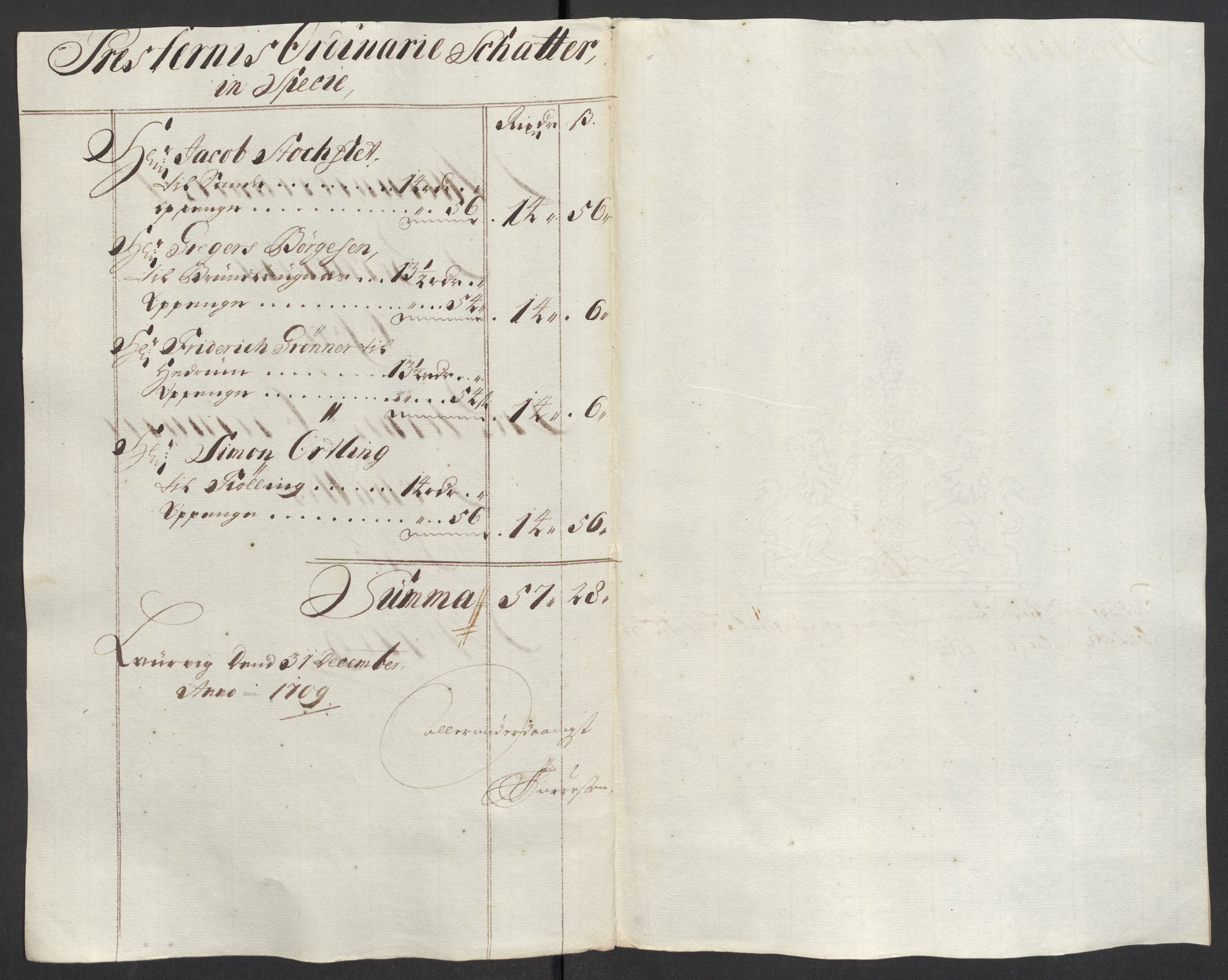 Rentekammeret inntil 1814, Reviderte regnskaper, Fogderegnskap, RA/EA-4092/R33/L1981: Fogderegnskap Larvik grevskap, 1709-1710, s. 146