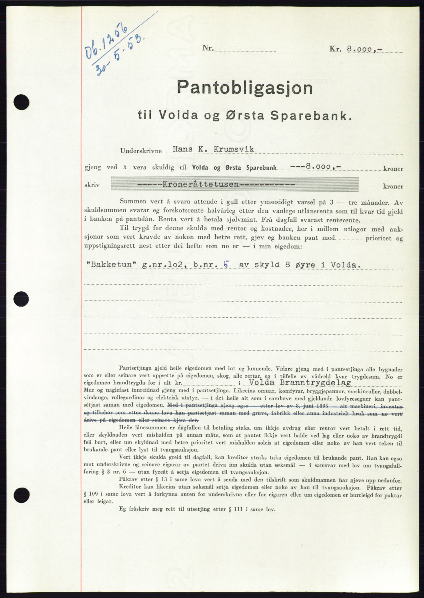 Søre Sunnmøre sorenskriveri, SAT/A-4122/1/2/2C/L0123: Pantebok nr. 11B, 1953-1953, Dagboknr: 1256/1953