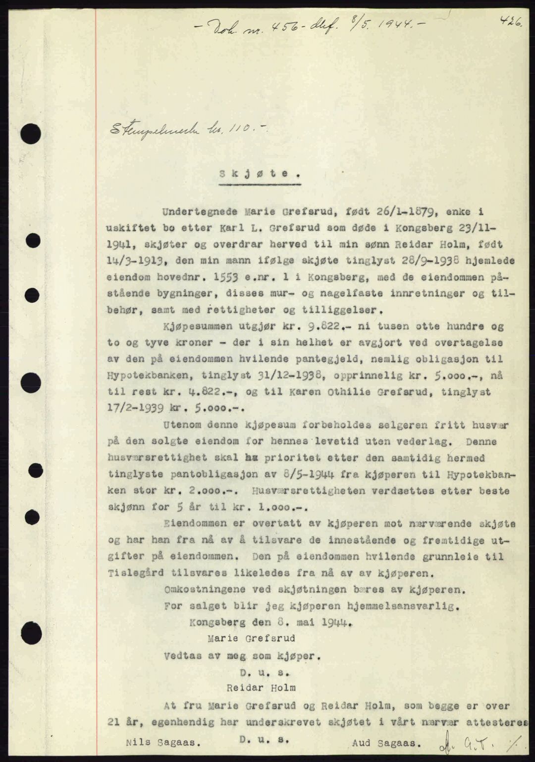 Numedal og Sandsvær sorenskriveri, SAKO/A-128/G/Ga/Gaa/L0055: Pantebok nr. A7, 1943-1944, Dagboknr: 456/1944