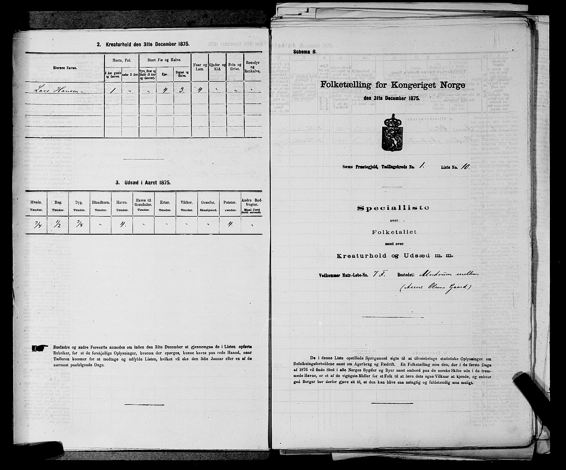 SAKO, Folketelling 1875 for 0721P Sem prestegjeld, 1875, s. 97