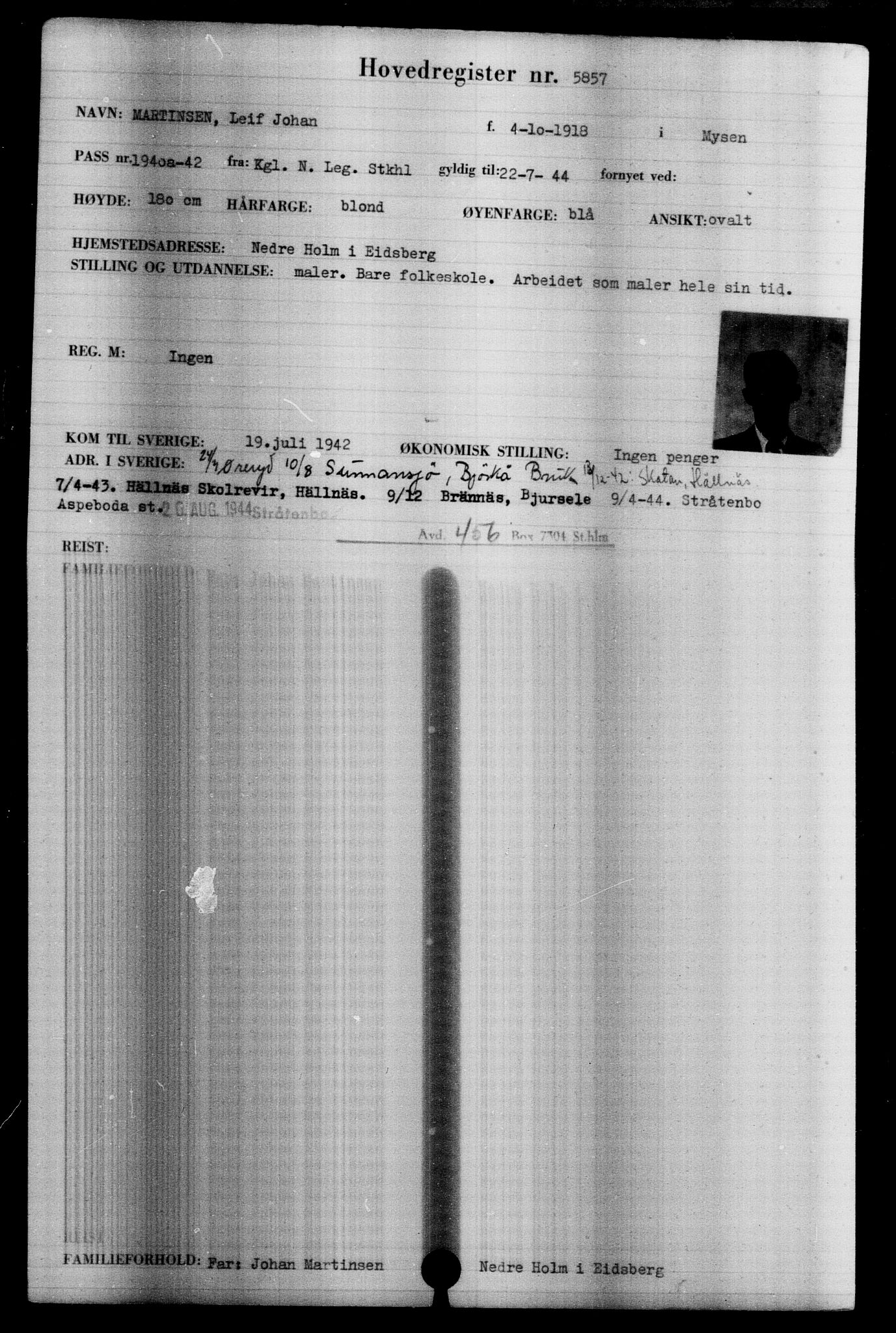Utenriksstasjonene, Legasjonen i Stockholm, Flyktningkontoret, AV/RA-S-6753/V/Va/L0004: Kjesäterkartoteket, flyktninger med registreringsnr. 3496-6610, 1940-1945, s. 2743