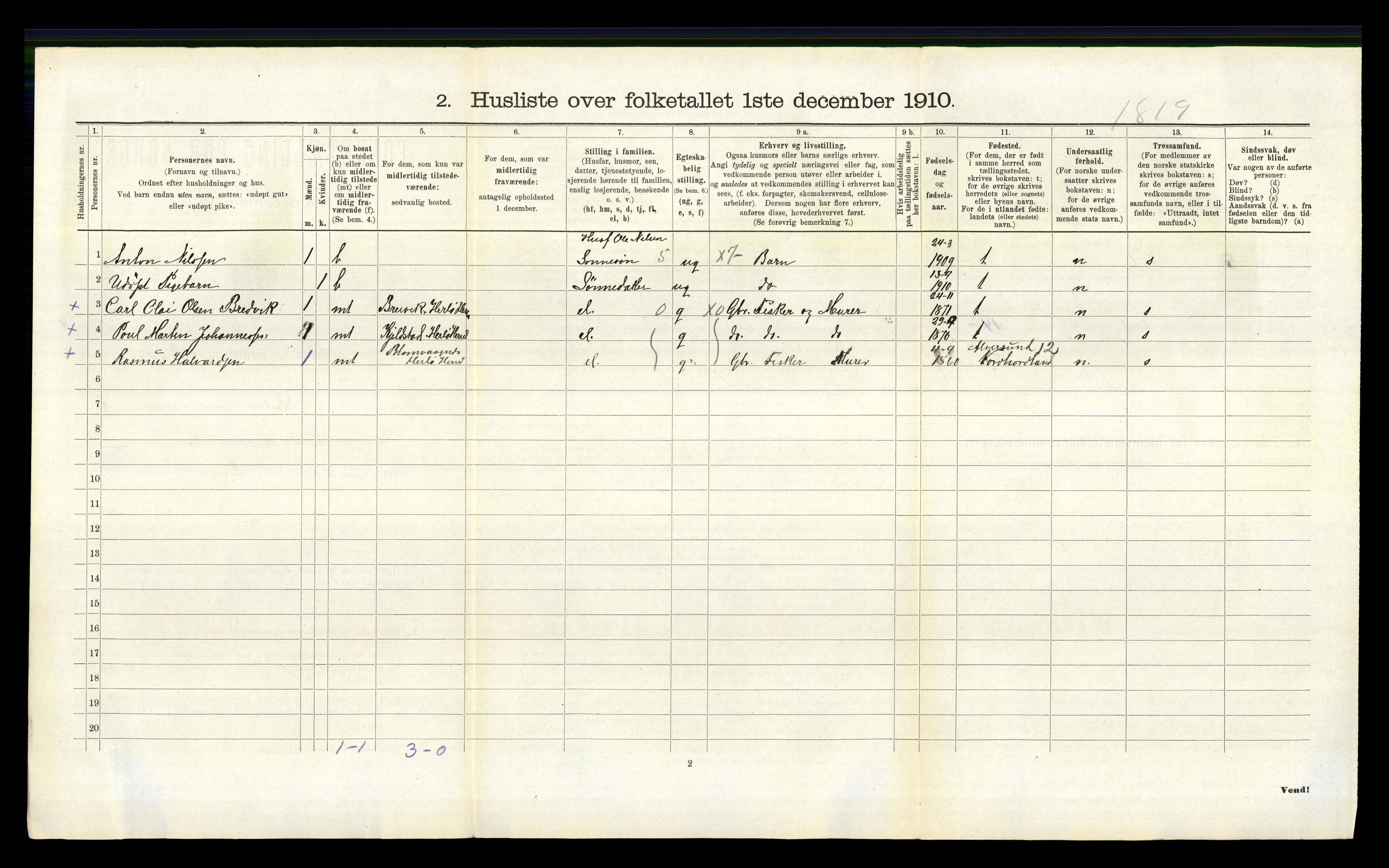 RA, Folketelling 1910 for 1258 Herdla herred, 1910, s. 847