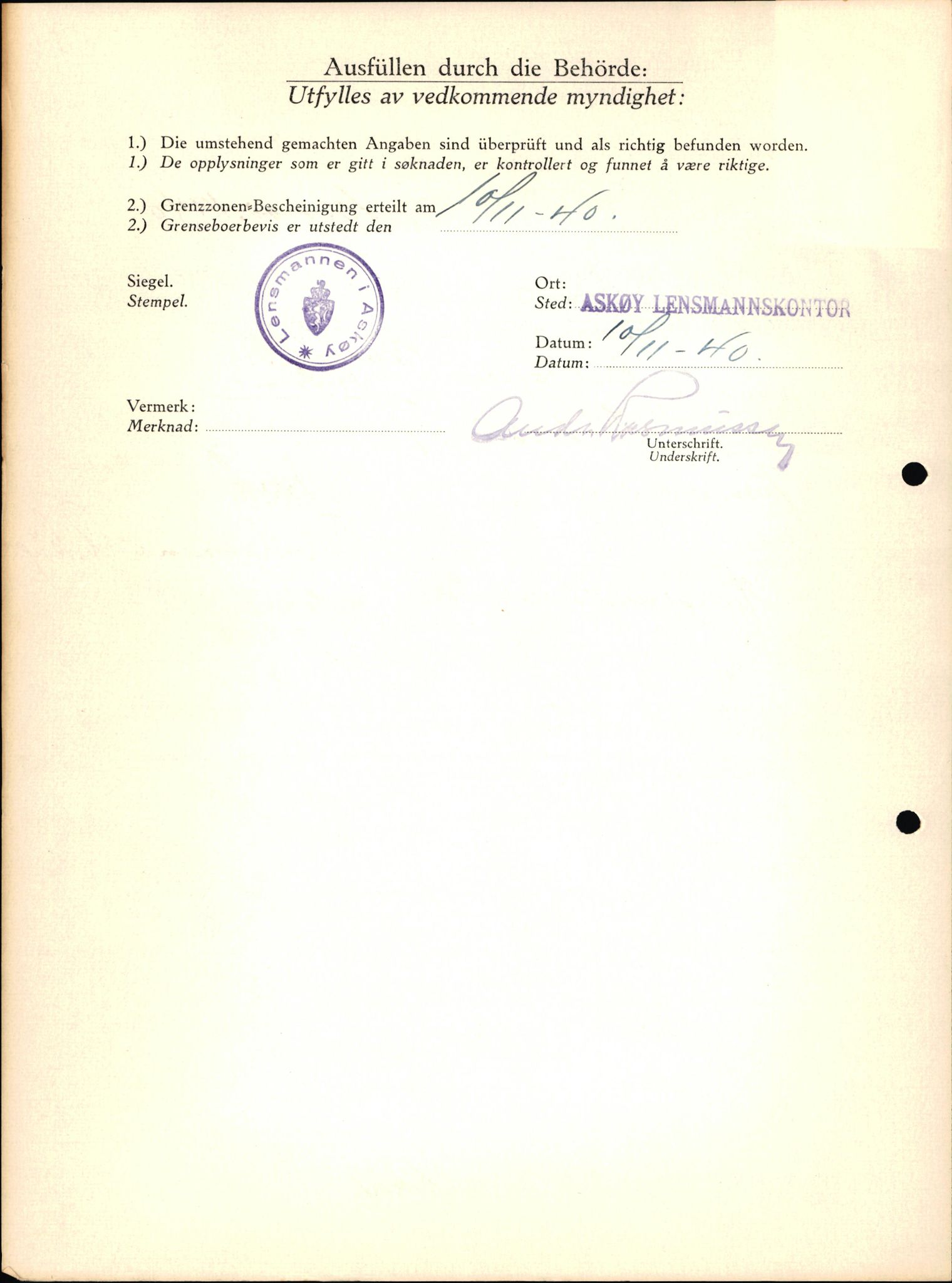 Lensmannen i Askøy, AV/SAB-A-31001/0026/L0008: Søknader om grensebuarbevis 2126 - 2550, 1940, s. 532