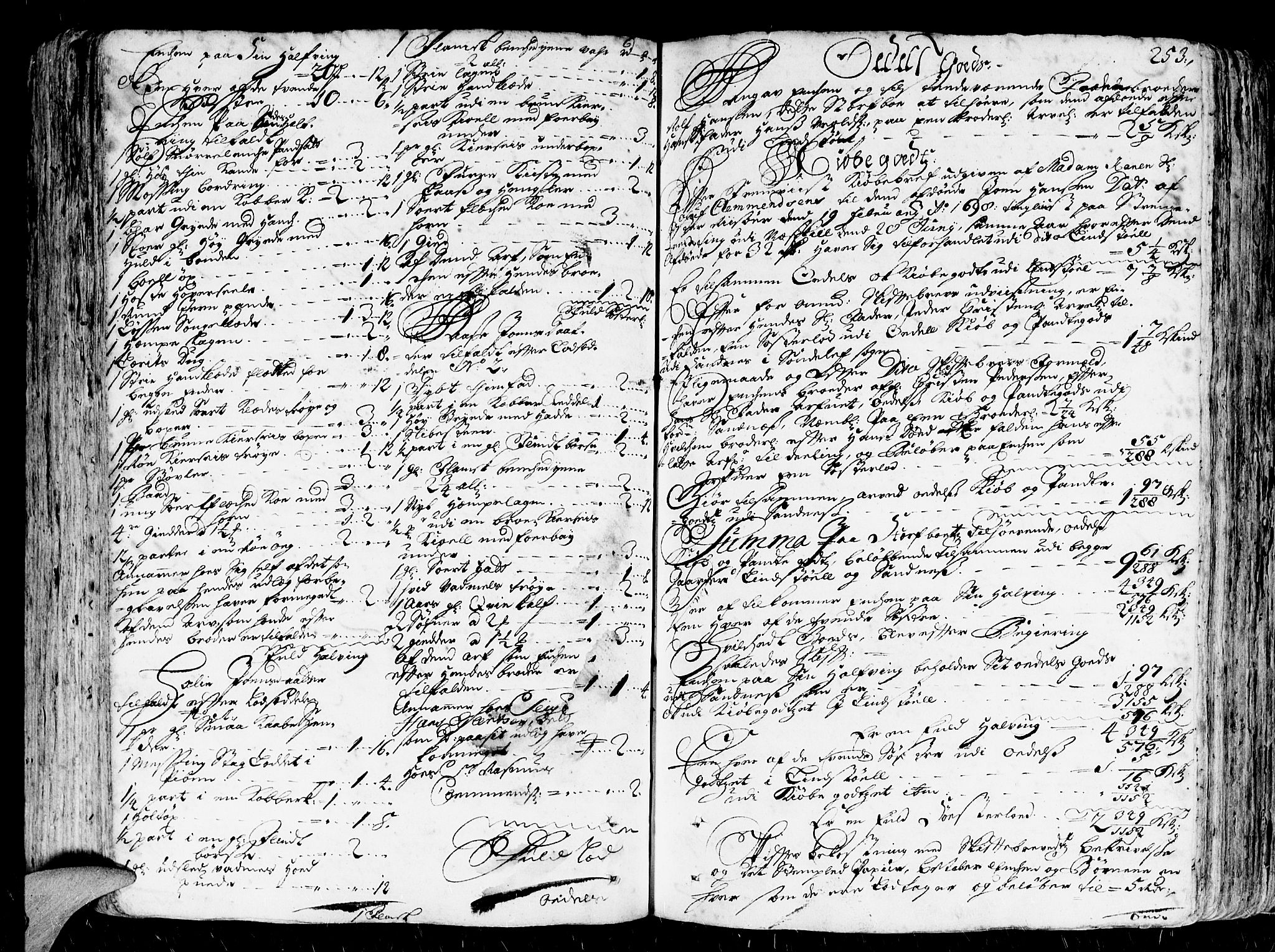 Nedenes sorenskriveri før 1824, SAK/1221-0007/H/Hc/L0002: Skifteprotokoll med register nr 2, 1698-1701, s. 252b-253a