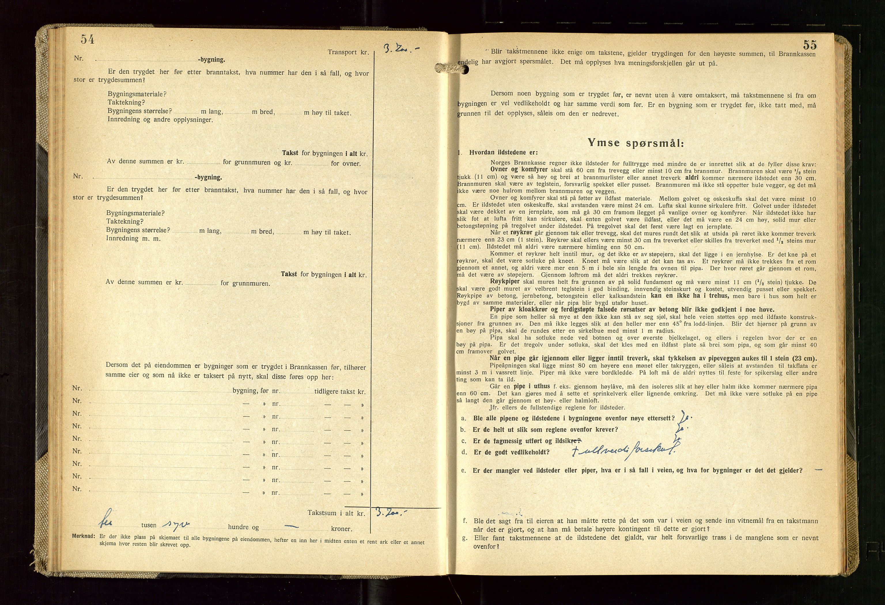 Skudenes lensmannskontor, SAST/A-100444/Gob/L0003: "Brandtakstprotokoll", 1942-1954, s. 54-55