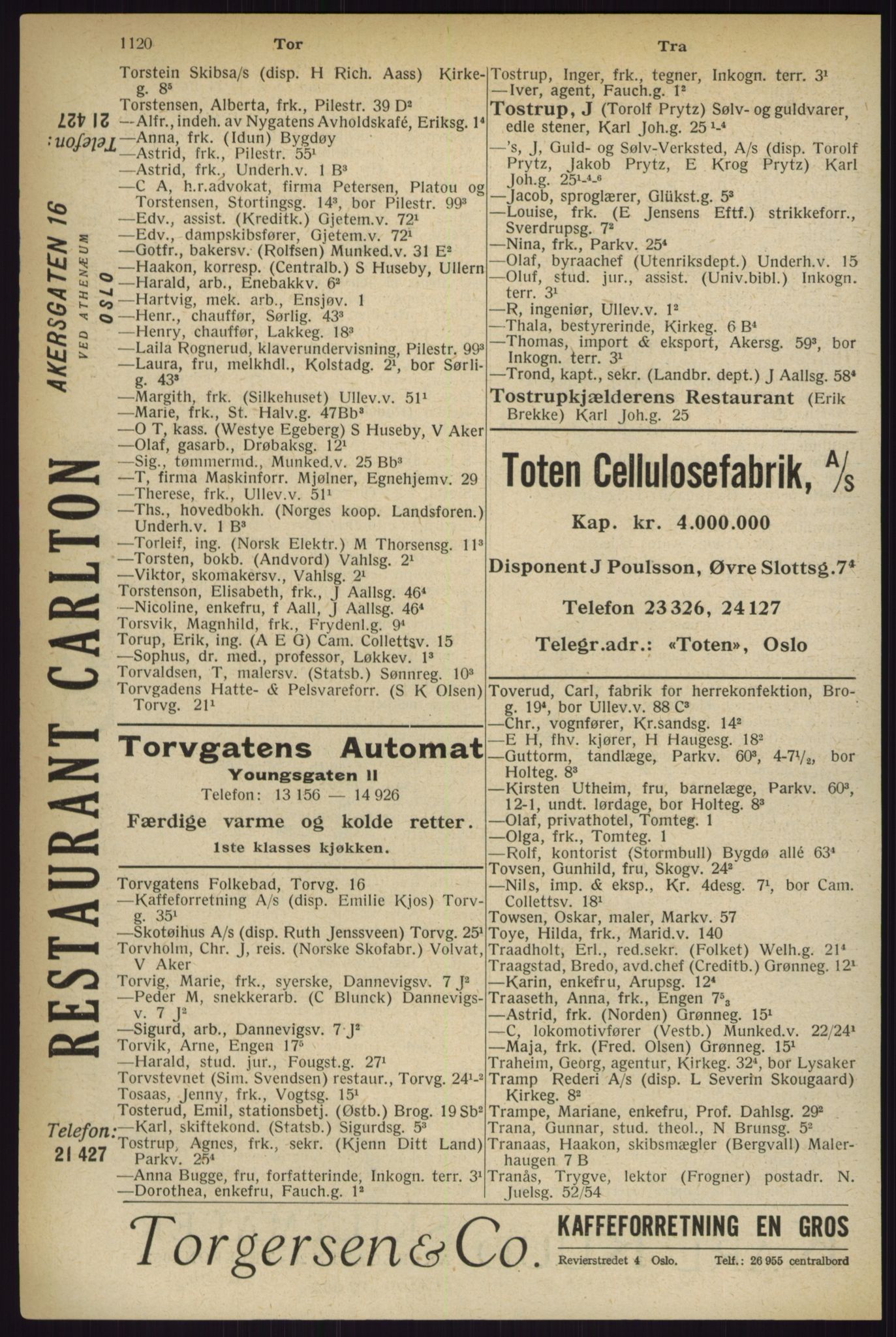 Kristiania/Oslo adressebok, PUBL/-, 1927, s. 1120