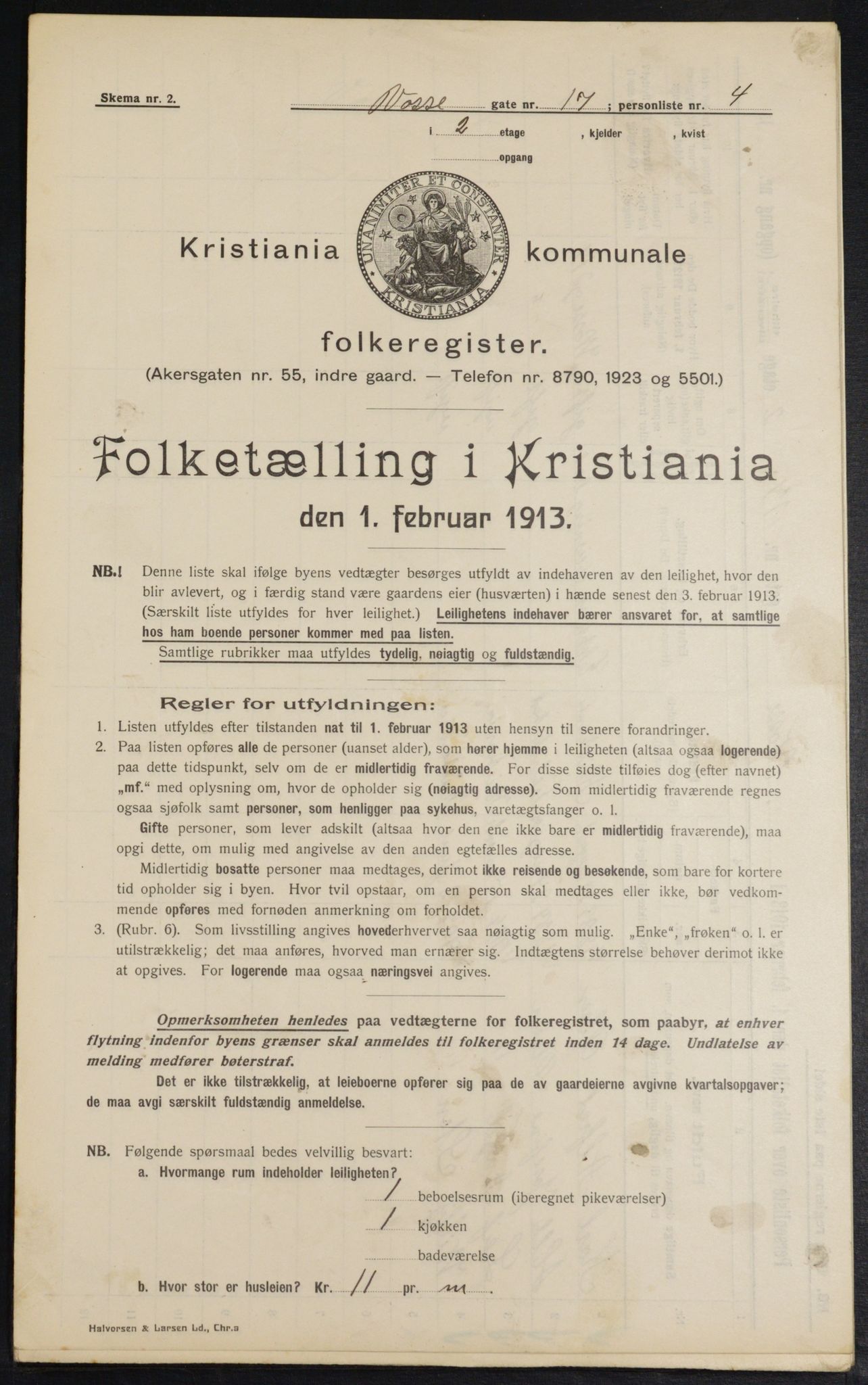 OBA, Kommunal folketelling 1.2.1913 for Kristiania, 1913, s. 125368