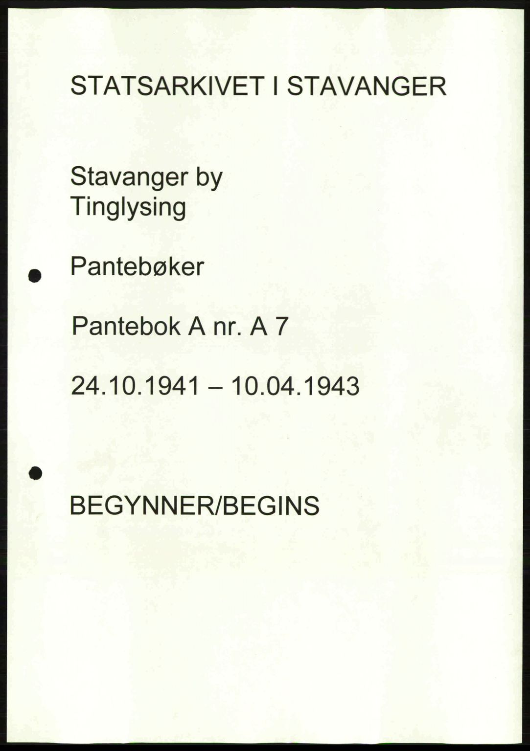 Stavanger byrett, AV/SAST-A-100455/002/G/Gb/L0017: Pantebok nr. A7, 1941-1943