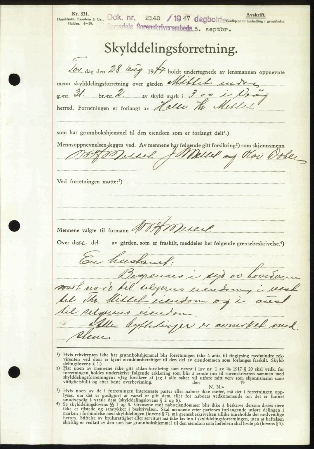 Romsdal sorenskriveri, AV/SAT-A-4149/1/2/2C: Pantebok nr. A24, 1947-1947, Dagboknr: 2140/1947