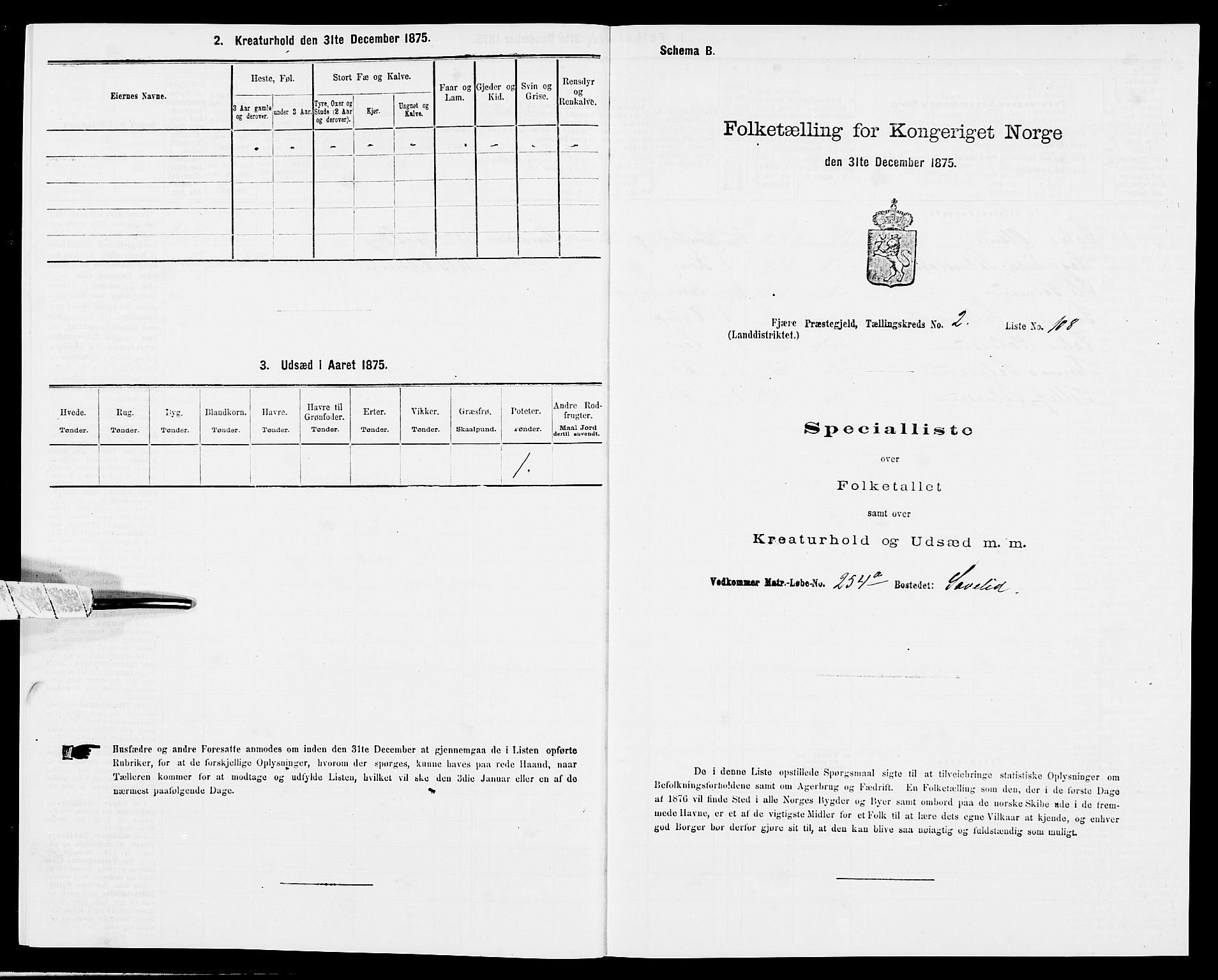 SAK, Folketelling 1875 for 0923L Fjære prestegjeld, Fjære sokn, 1875, s. 743