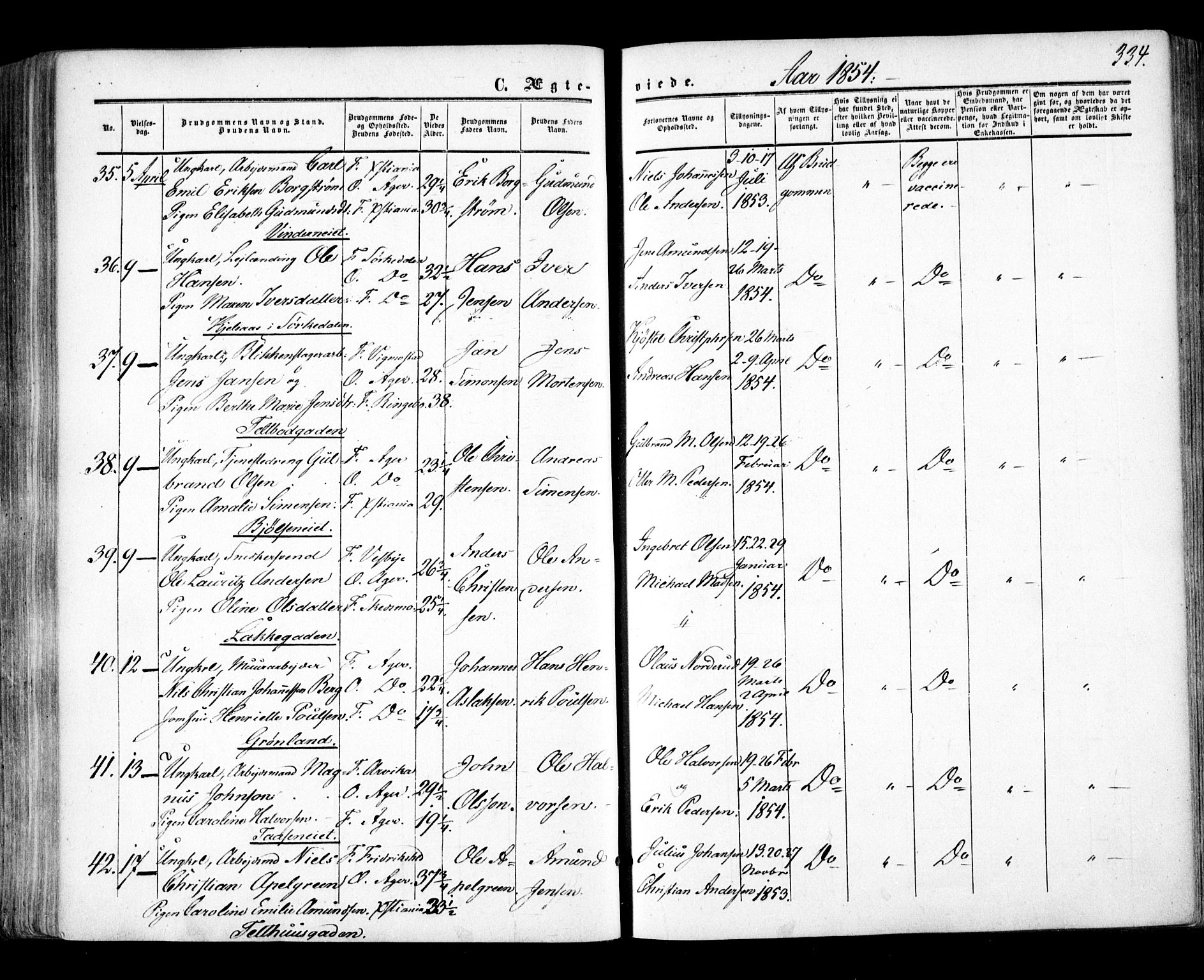 Aker prestekontor kirkebøker, AV/SAO-A-10861/F/L0020: Ministerialbok nr. 20, 1853-1857, s. 334