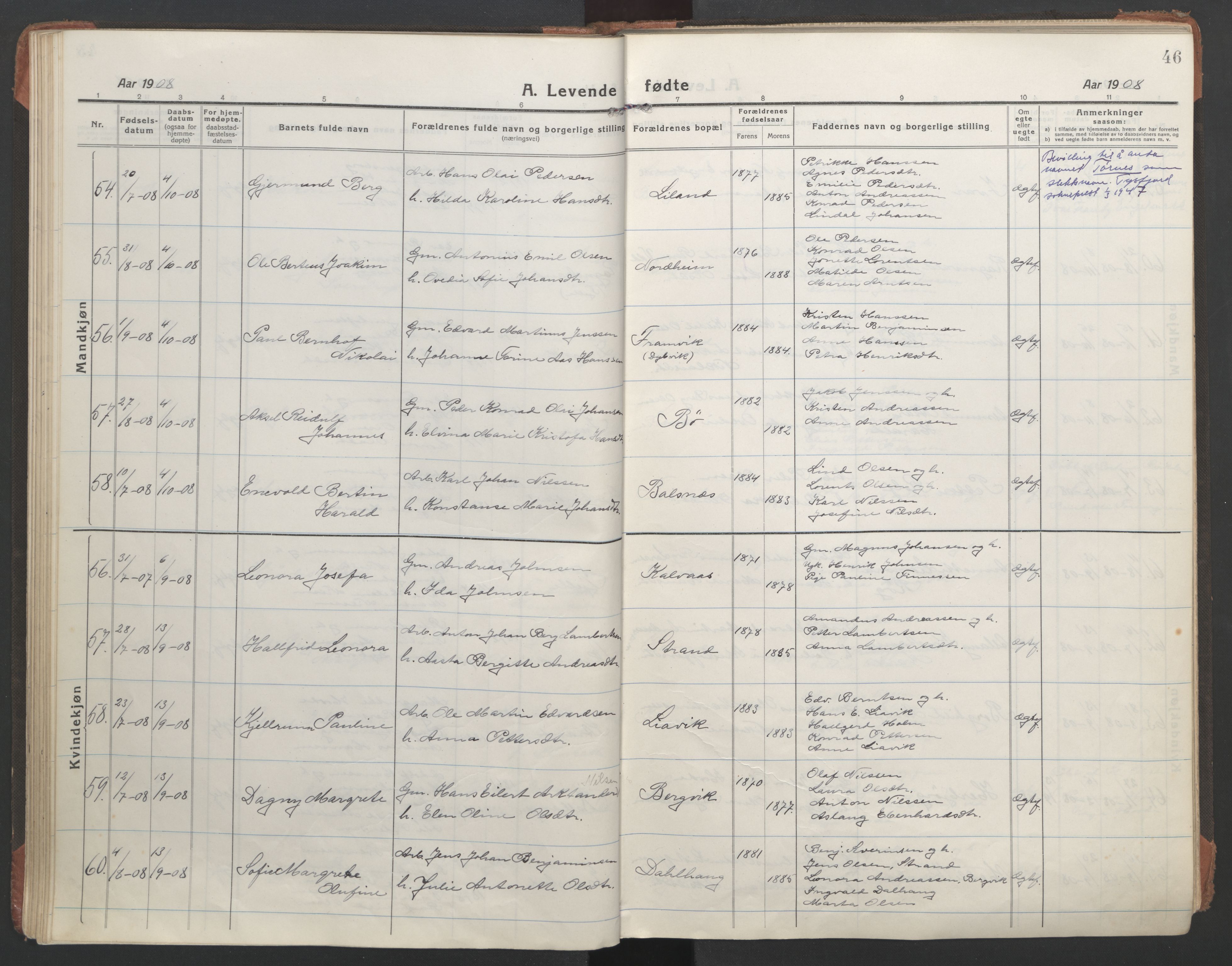 Ministerialprotokoller, klokkerbøker og fødselsregistre - Nordland, AV/SAT-A-1459/863/L0900: Ministerialbok nr. 863A12, 1906-1915, s. 46