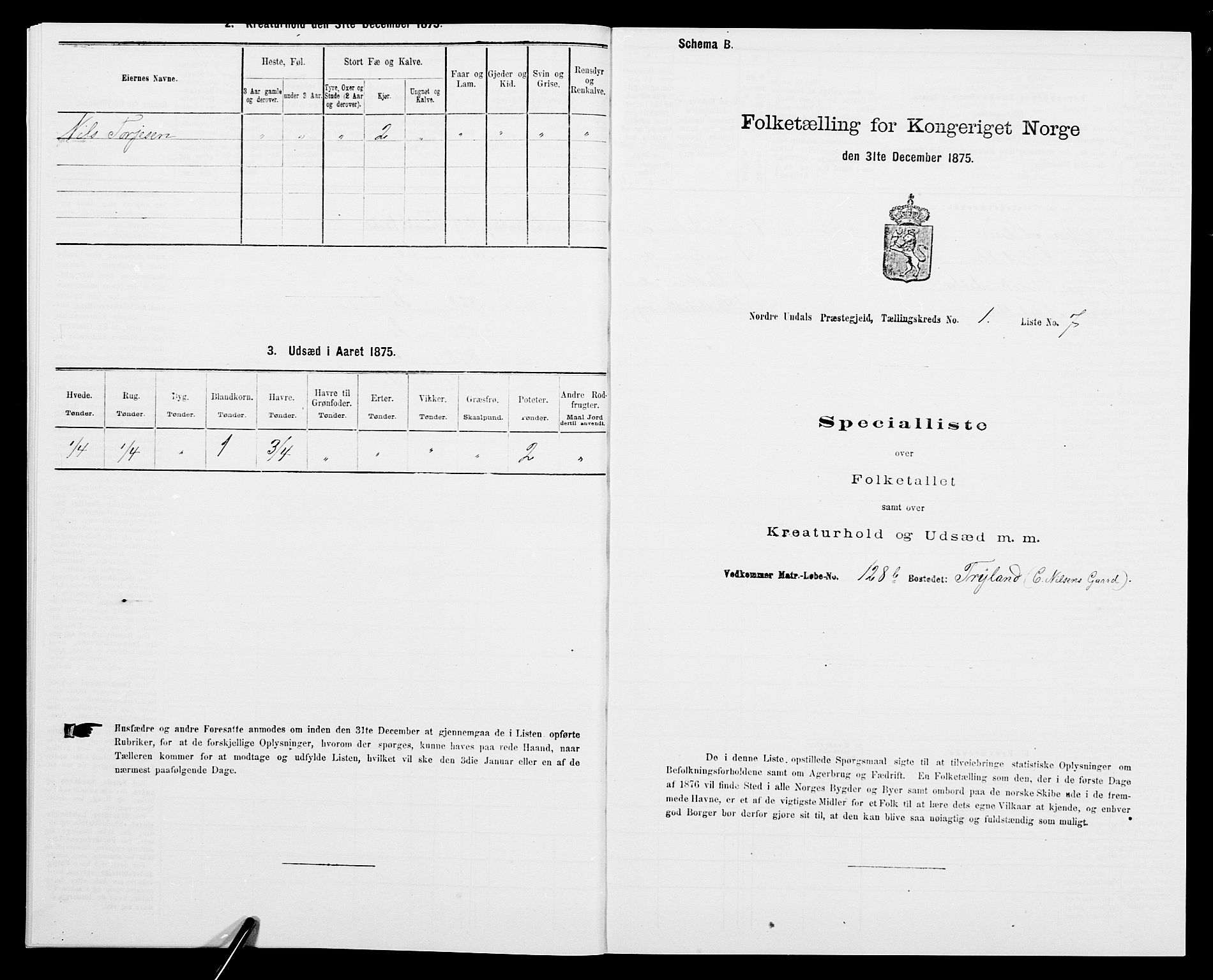 SAK, Folketelling 1875 for 1028P Nord-Audnedal prestegjeld, 1875, s. 56