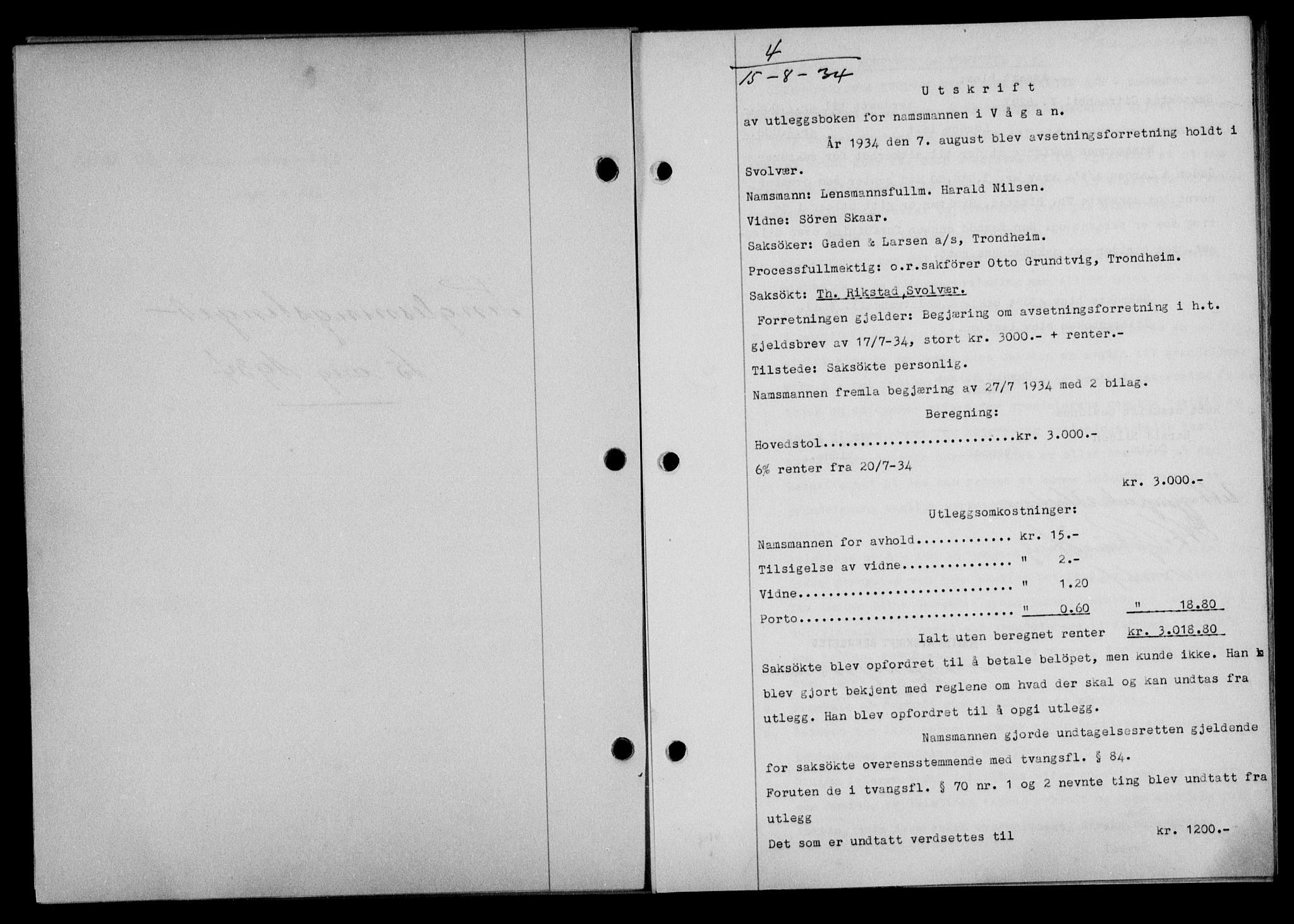 Lofoten sorenskriveri, SAT/A-0017/1/2/2C/L0030b: Pantebok nr. 30b, 1934-1934, Tingl.dato: 15.08.1934
