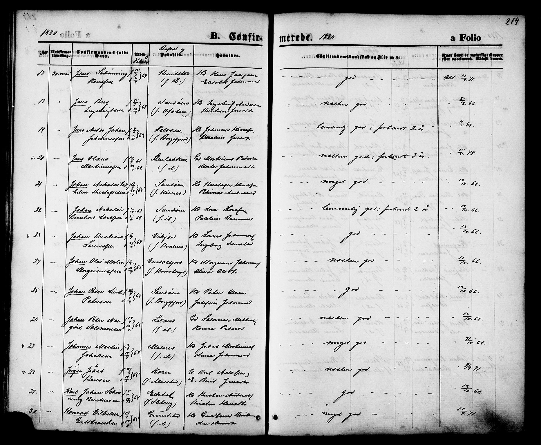 Ministerialprotokoller, klokkerbøker og fødselsregistre - Nordland, SAT/A-1459/880/L1132: Ministerialbok nr. 880A06, 1869-1887, s. 214