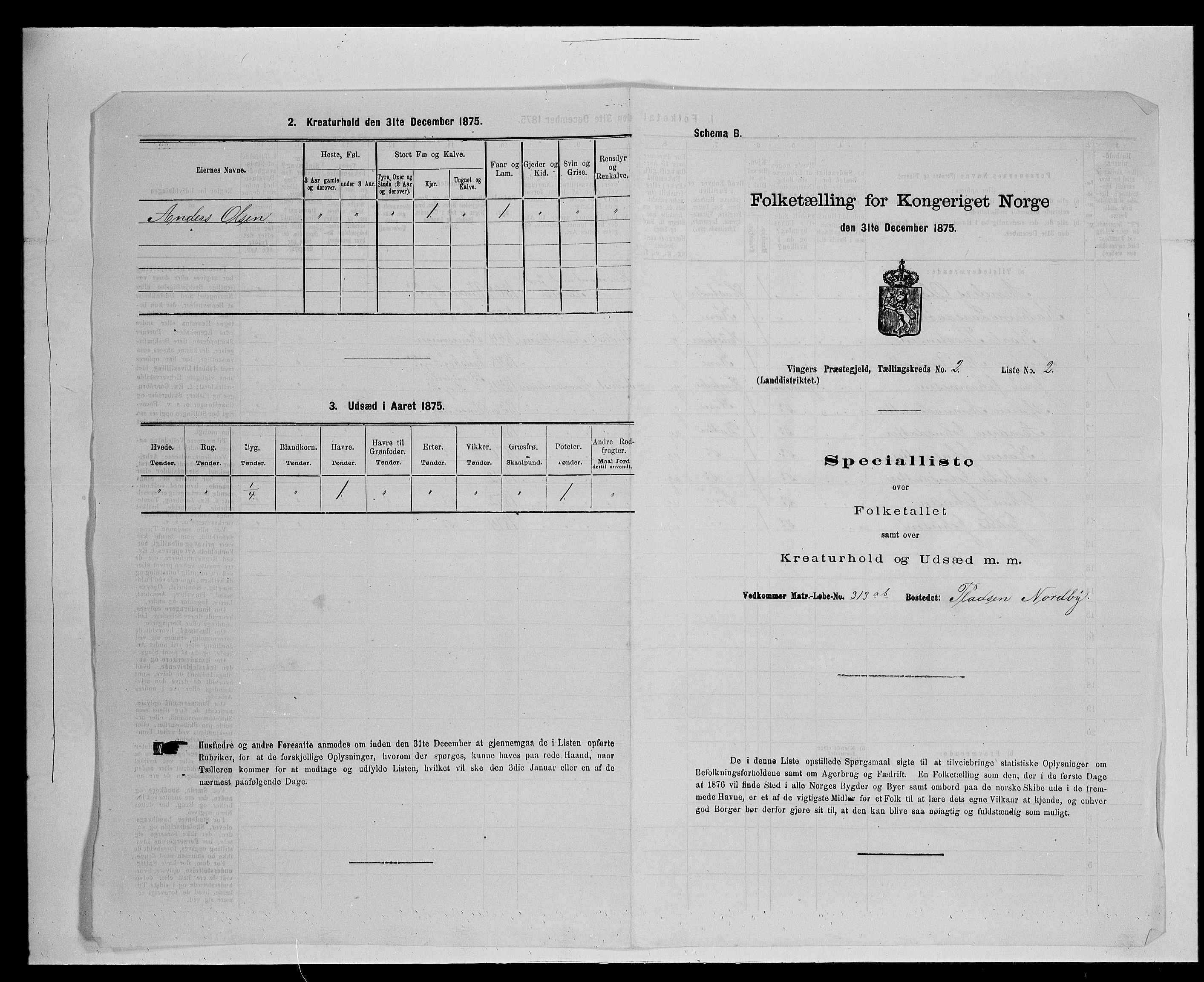 SAH, Folketelling 1875 for 0421L Vinger prestegjeld, Vinger sokn og Austmarka sokn, 1875, s. 219