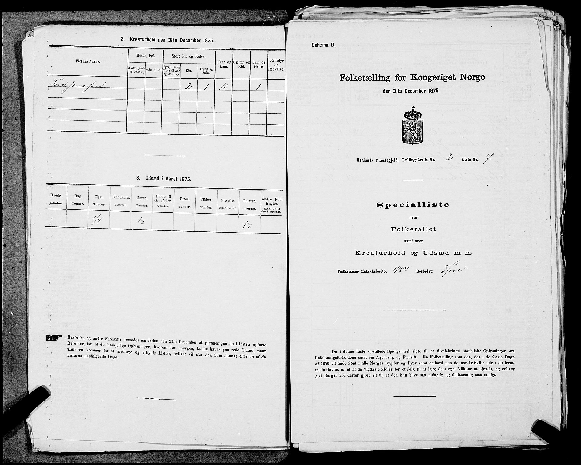 SAST, Folketelling 1875 for 1124P Håland prestegjeld, 1875, s. 244