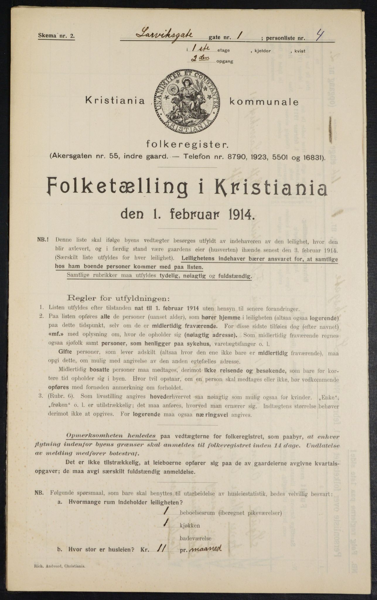 OBA, Kommunal folketelling 1.2.1914 for Kristiania, 1914, s. 56999