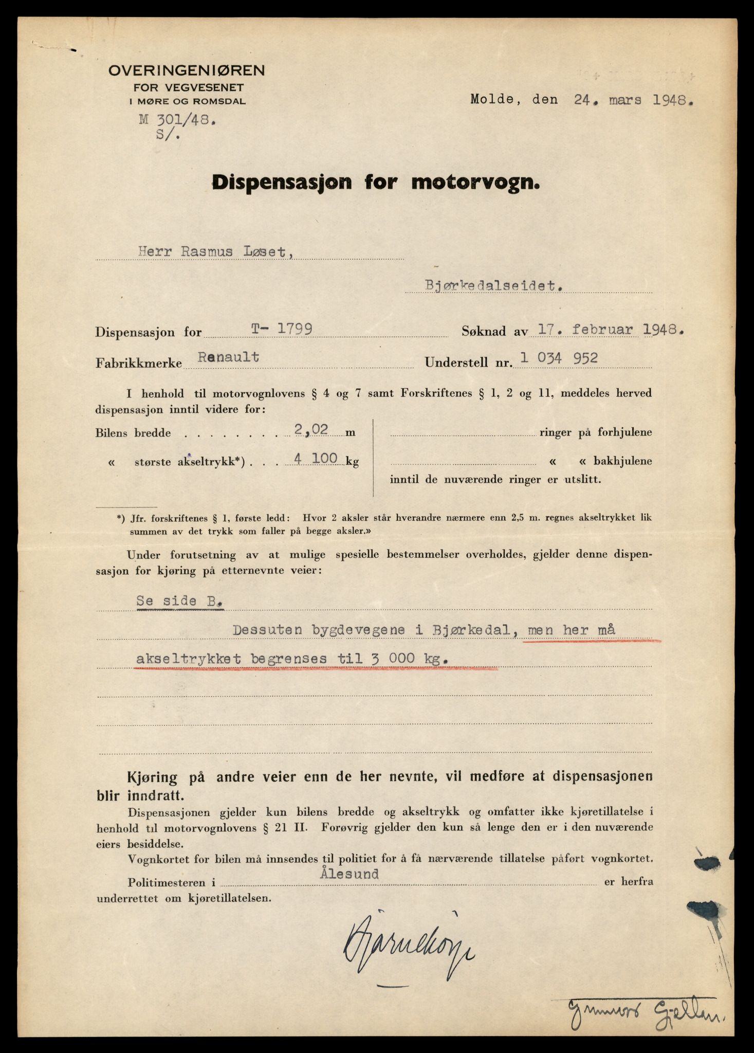 Møre og Romsdal vegkontor - Ålesund trafikkstasjon, AV/SAT-A-4099/F/Fe/L0015: Registreringskort for kjøretøy T 1700 - T 1850, 1927-1998, s. 2001