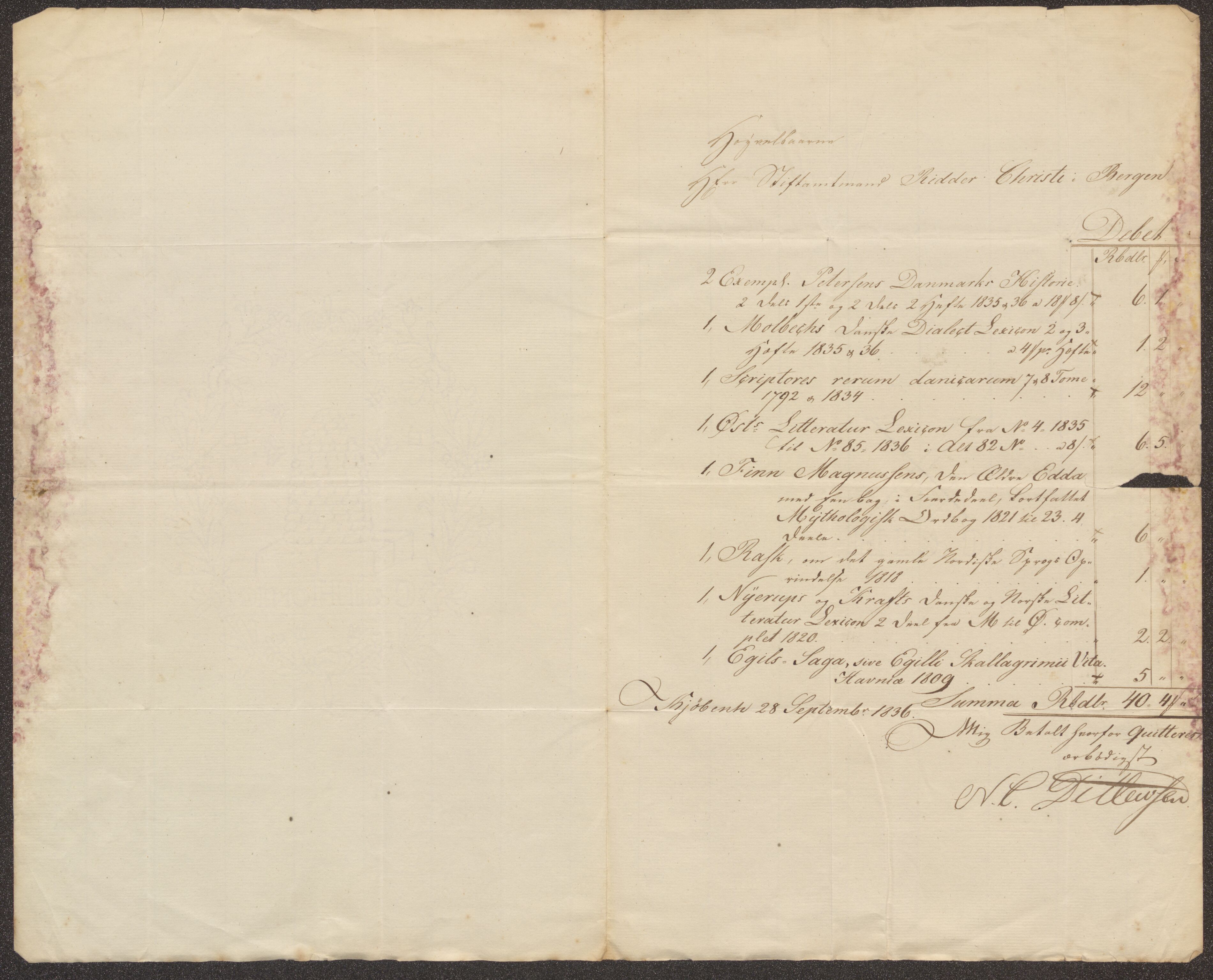 Bergens Museum, UMB/A007/D/Da/L0008/0003: Brevsamling 1836 / Brevsamling 1836, 1836