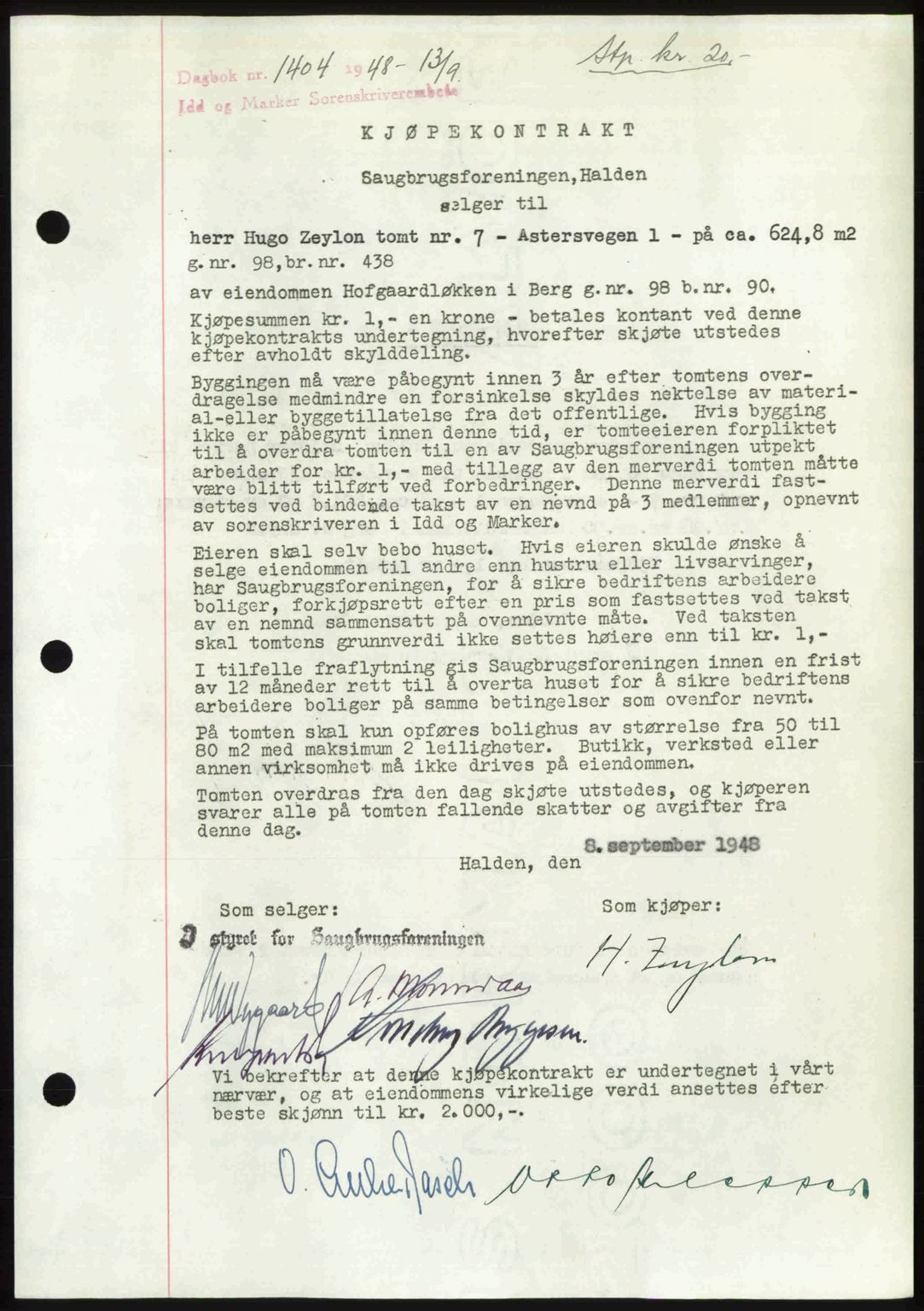 Idd og Marker sorenskriveri, SAO/A-10283/G/Gb/Gbb/L0011: Pantebok nr. A11, 1948-1949, Dagboknr: 1404/1948