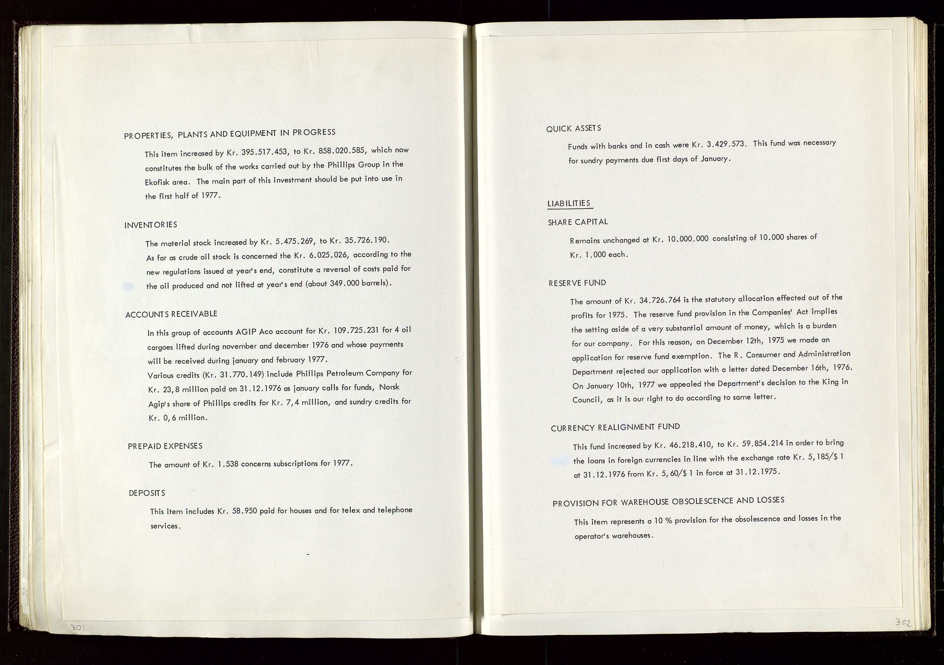 Pa 1583 - Norsk Agip AS, SAST/A-102138/A/Aa/L0002: General assembly and Board of Directors meeting minutes, 1972-1979, s. 301-302