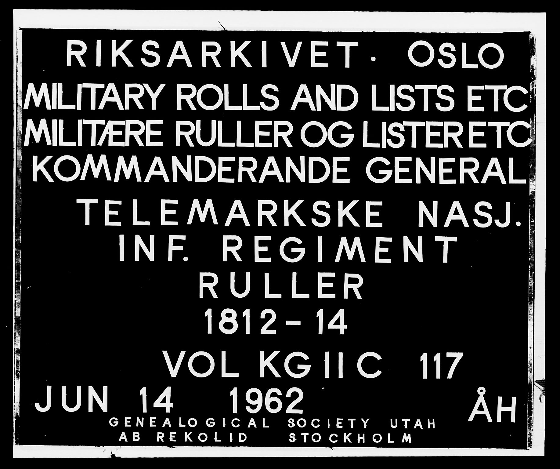 Generalitets- og kommissariatskollegiet, Det kongelige norske kommissariatskollegium, RA/EA-5420/E/Eh/L0117: Telemarkske nasjonale infanteriregiment, 1812-1814, s. 1