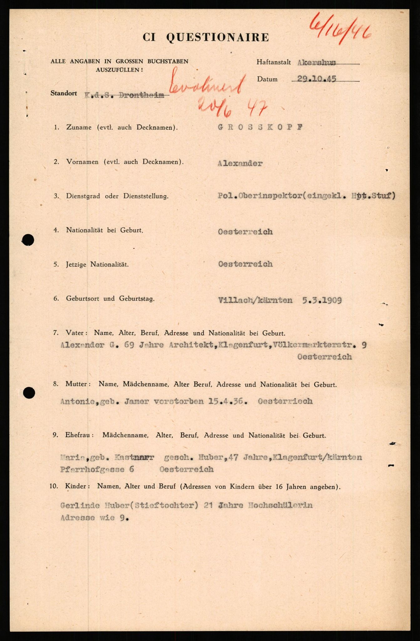 Forsvaret, Forsvarets overkommando II, AV/RA-RAFA-3915/D/Db/L0038: CI Questionaires. Tyske okkupasjonsstyrker i Norge. Østerrikere., 1945-1946, s. 358