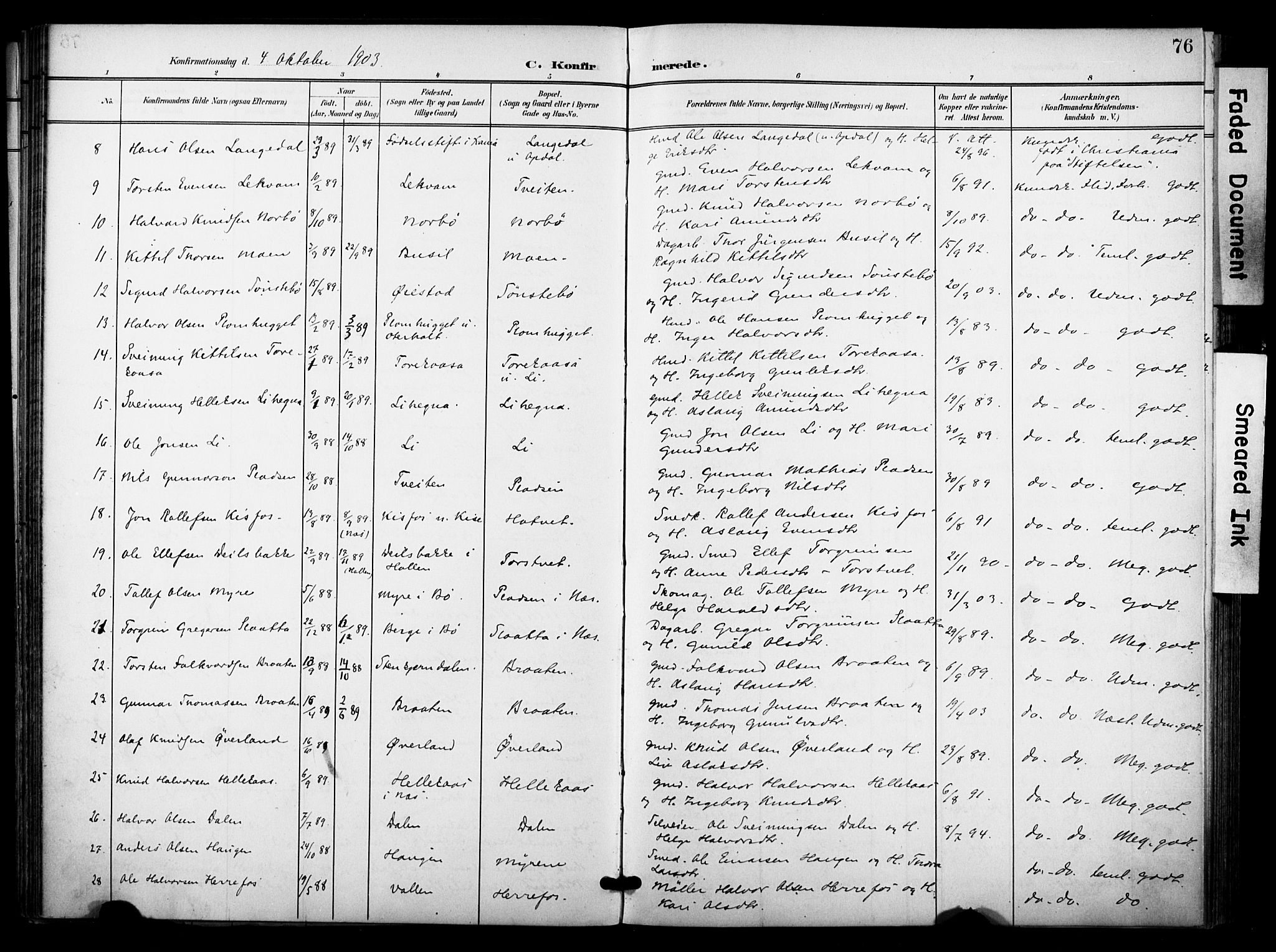 Bø kirkebøker, AV/SAKO-A-257/F/Fa/L0012: Ministerialbok nr. 12, 1900-1908, s. 76