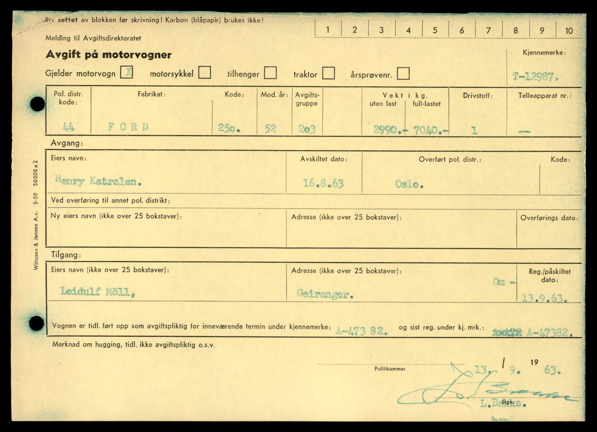 Møre og Romsdal vegkontor - Ålesund trafikkstasjon, AV/SAT-A-4099/F/Fe/L0036: Registreringskort for kjøretøy T 12831 - T 13030, 1927-1998, s. 2321