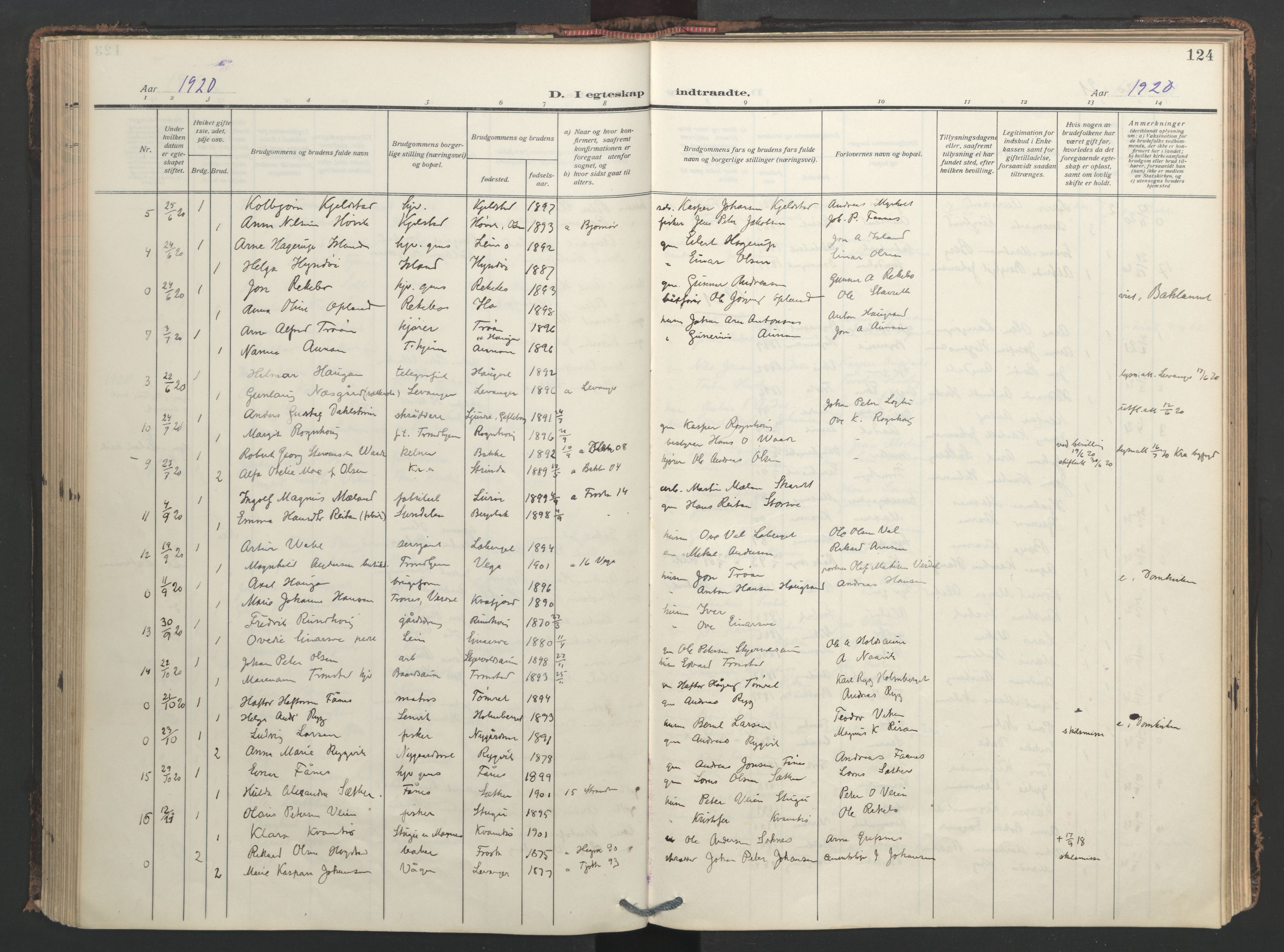 Ministerialprotokoller, klokkerbøker og fødselsregistre - Nord-Trøndelag, AV/SAT-A-1458/713/L0123: Ministerialbok nr. 713A12, 1911-1925, s. 124