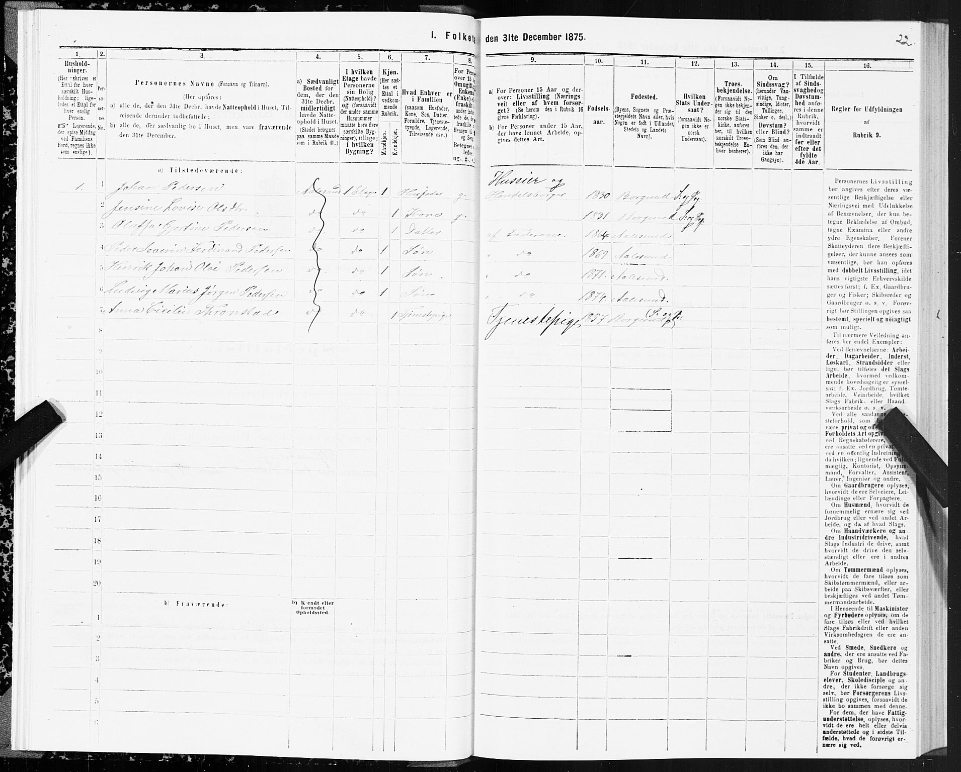 SAT, Folketelling 1875 for 1501P Ålesund prestegjeld, 1875, s. 2022