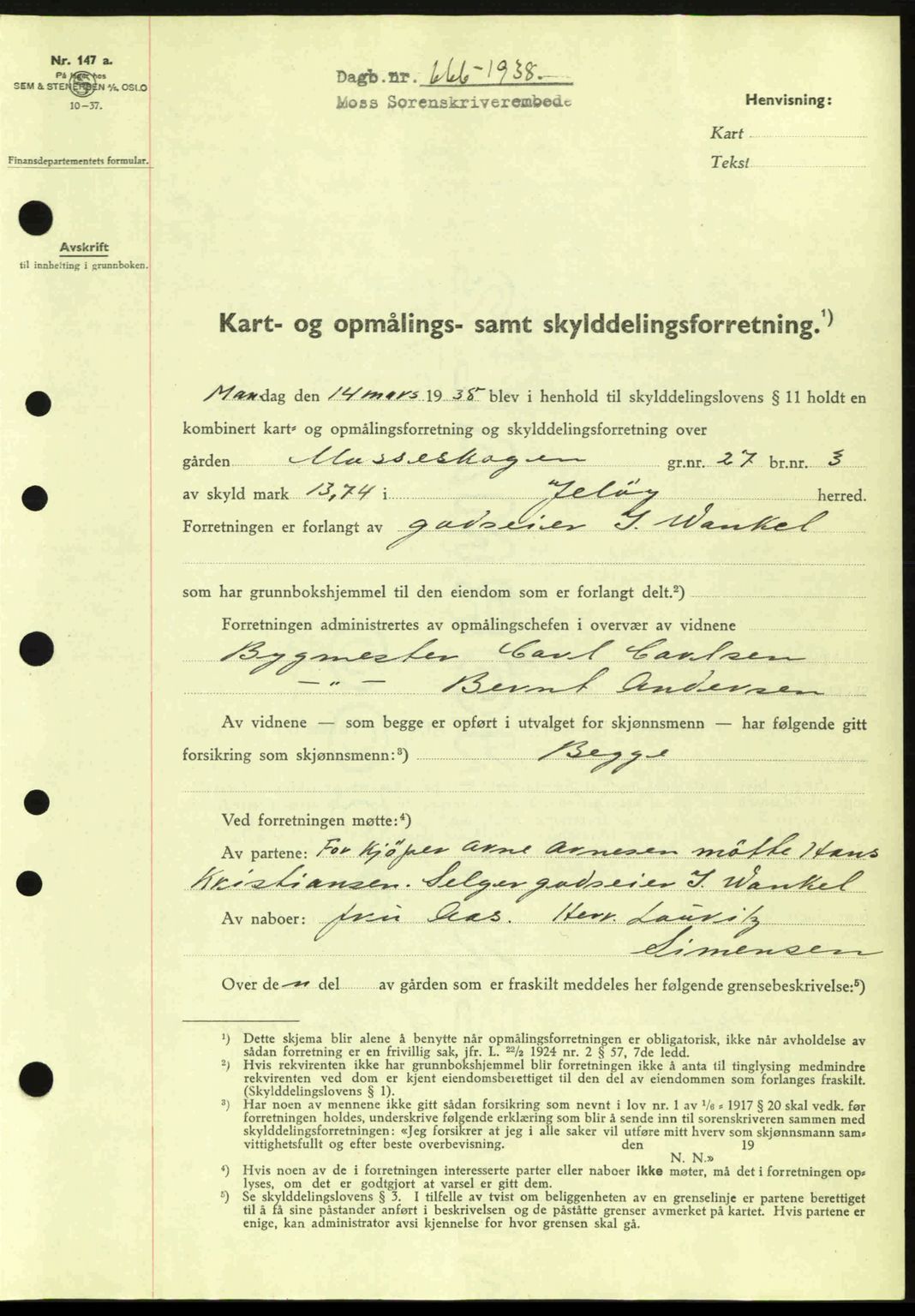 Moss sorenskriveri, SAO/A-10168: Pantebok nr. A4, 1938-1938, Dagboknr: 666/1938