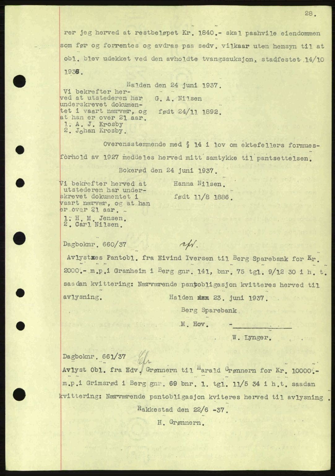 Idd og Marker sorenskriveri, AV/SAO-A-10283/G/Gb/Gbc/L0001: Pantebok nr. B1-3, 1936-1939, Dagboknr: 660/1937