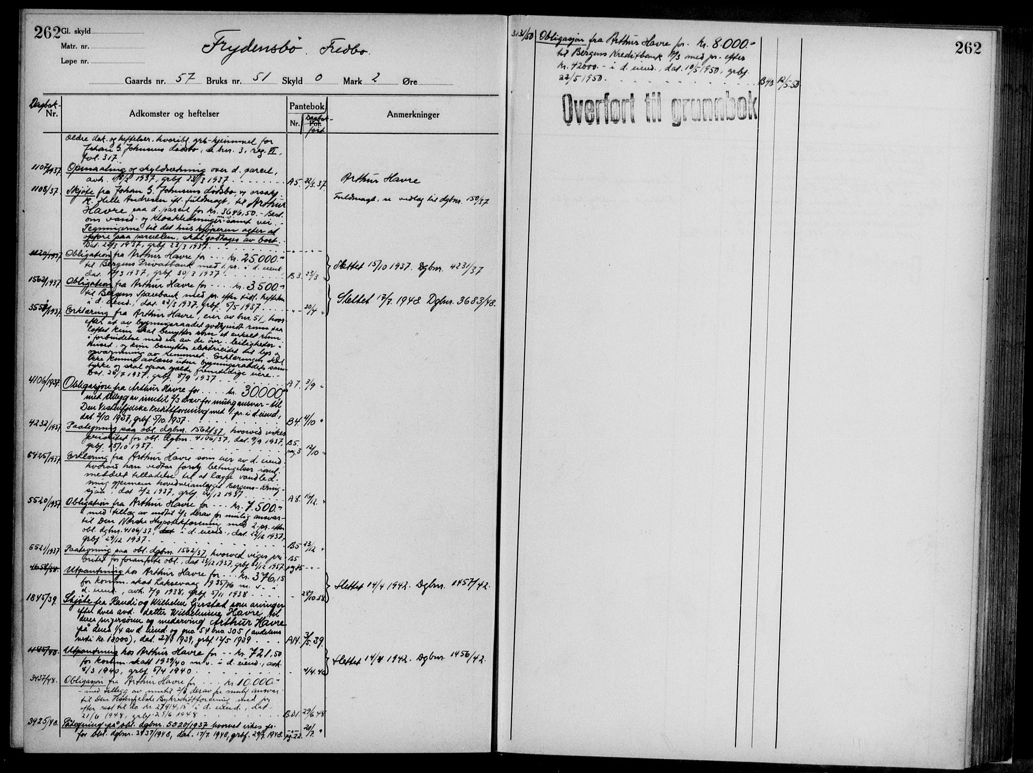 Midhordland sorenskriveri, AV/SAB-A-3001/1/G/Ga/Gab/L0117: Panteregister nr. II.A.b.117, s. 262