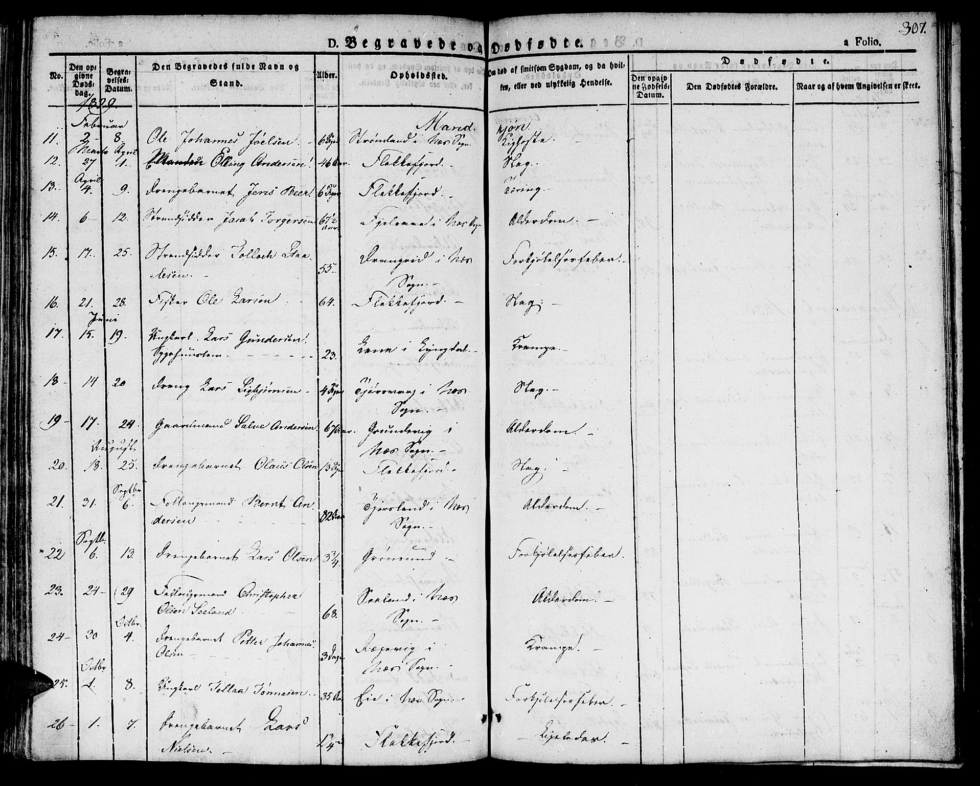 Flekkefjord sokneprestkontor, AV/SAK-1111-0012/F/Fb/Fbc/L0004: Klokkerbok nr. B 4, 1827-1846, s. 307