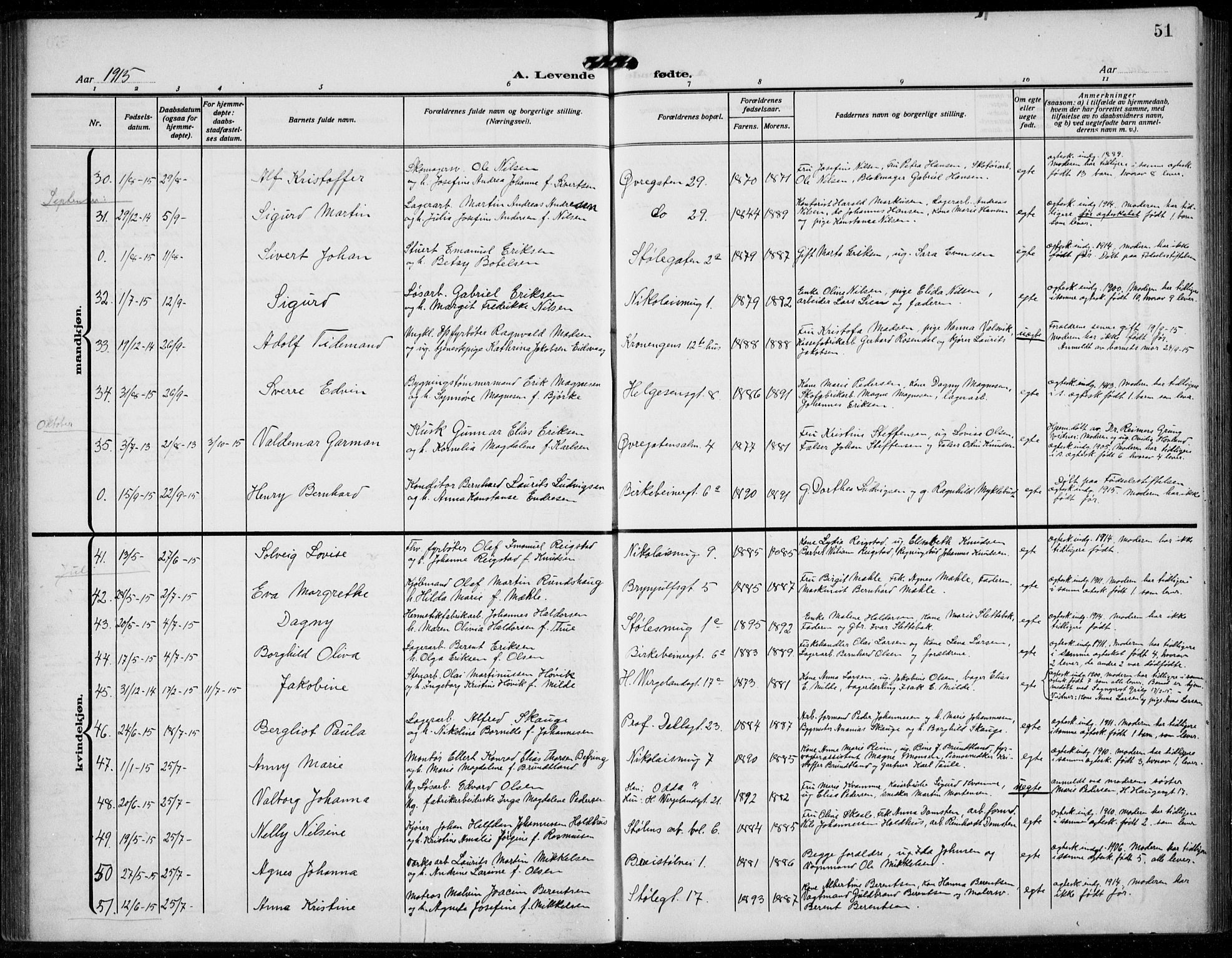 Mariakirken Sokneprestembete, AV/SAB-A-76901/H/Hab/L0006: Klokkerbok nr. A 6, 1909-1939, s. 51