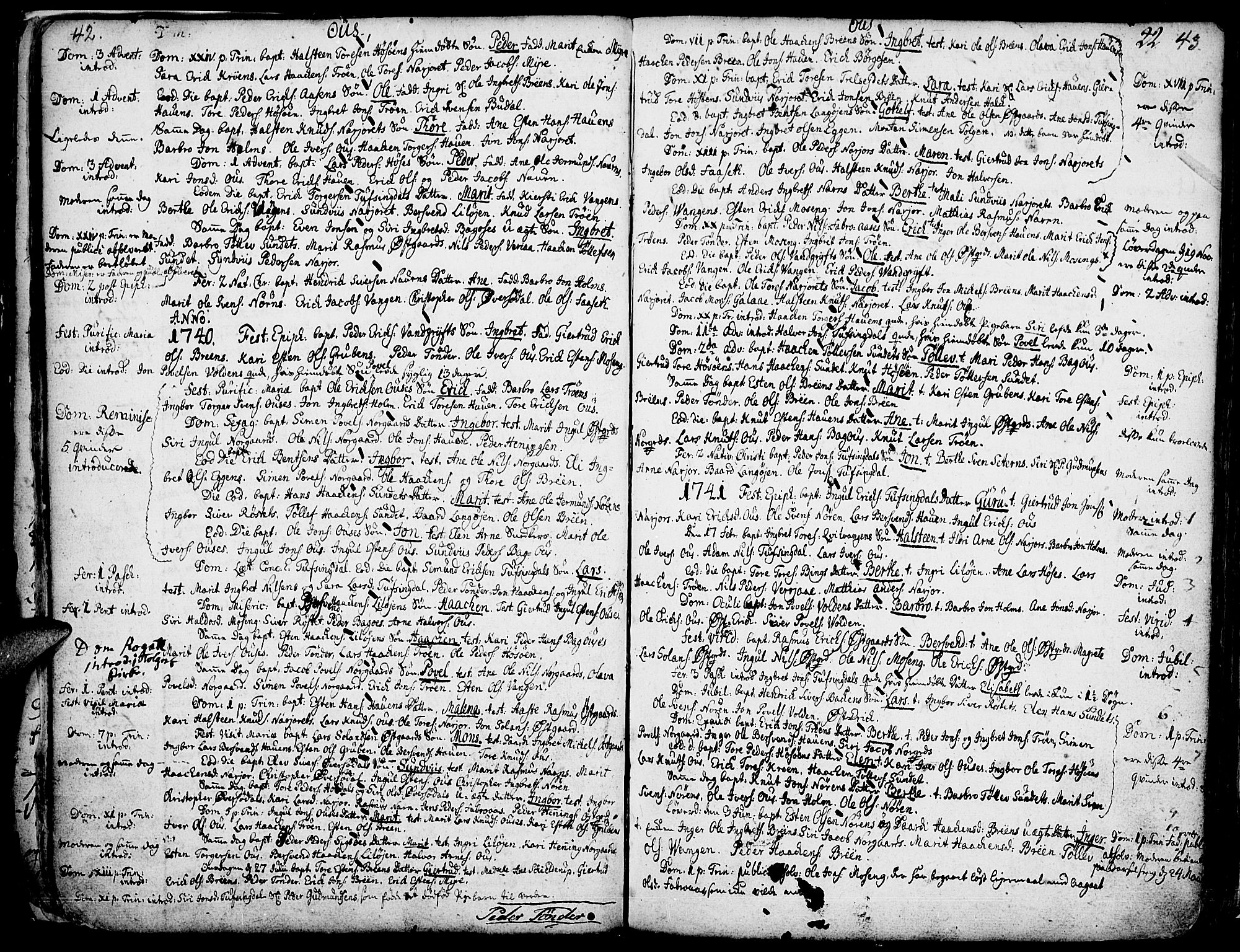 Tolga prestekontor, AV/SAH-PREST-062/K/L0001: Ministerialbok nr. 1, 1733-1767, s. 42-43
