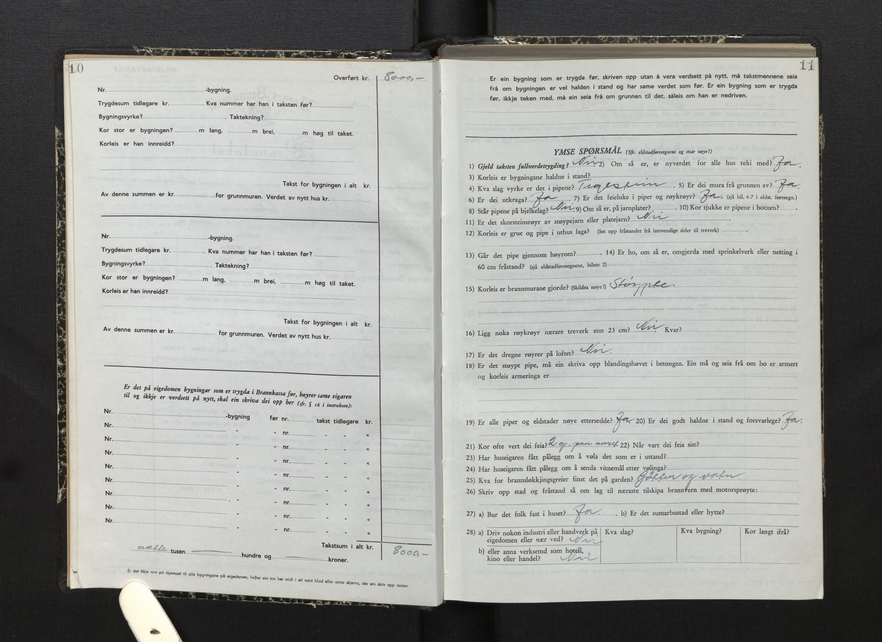 Lensmannen i Jostedal, SAB/A-28601/0012/L0007: Branntakstprotokoll, skjematakst, 1949-1955, s. 10-11
