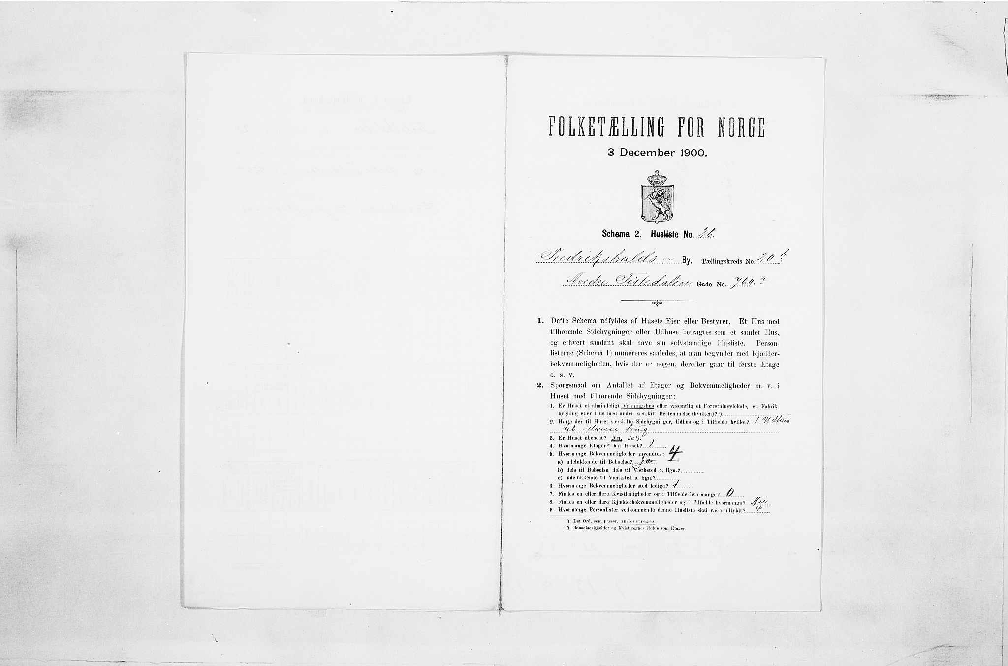 SAO, Folketelling 1900 for 0101 Fredrikshald kjøpstad, 1900