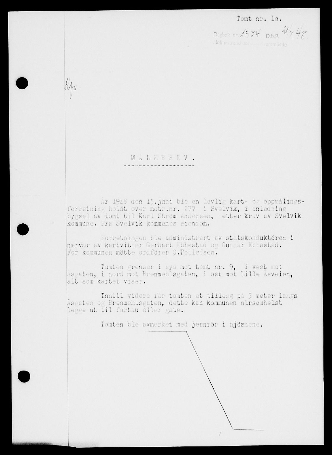 Holmestrand sorenskriveri, SAKO/A-67/G/Ga/Gaa/L0064: Pantebok nr. A-64, 1948-1948, Dagboknr: 1374/1948