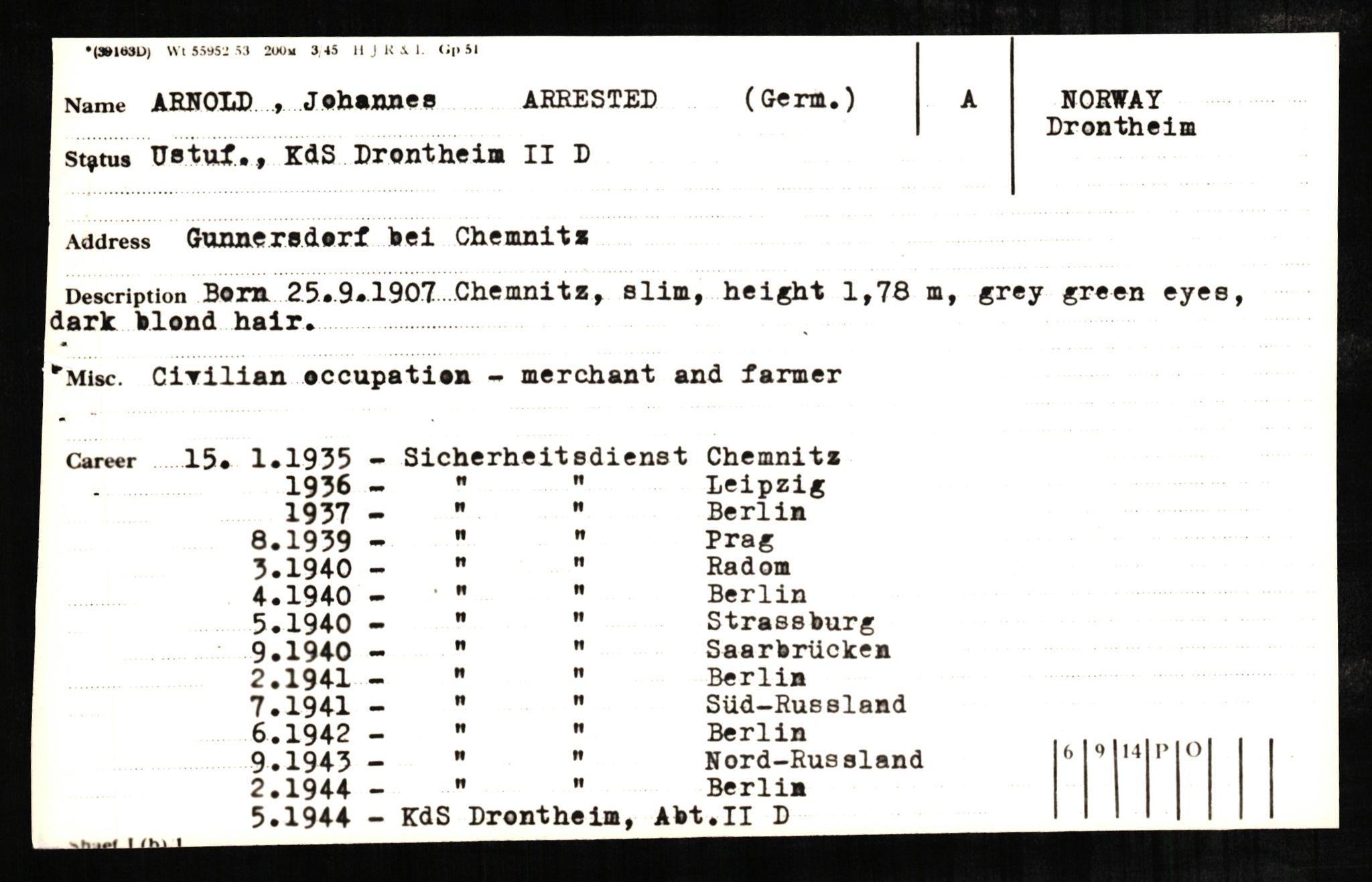 Forsvaret, Forsvarets overkommando II, AV/RA-RAFA-3915/D/Db/L0001: CI Questionaires. Tyske okkupasjonsstyrker i Norge. Tyskere., 1945-1946, s. 347