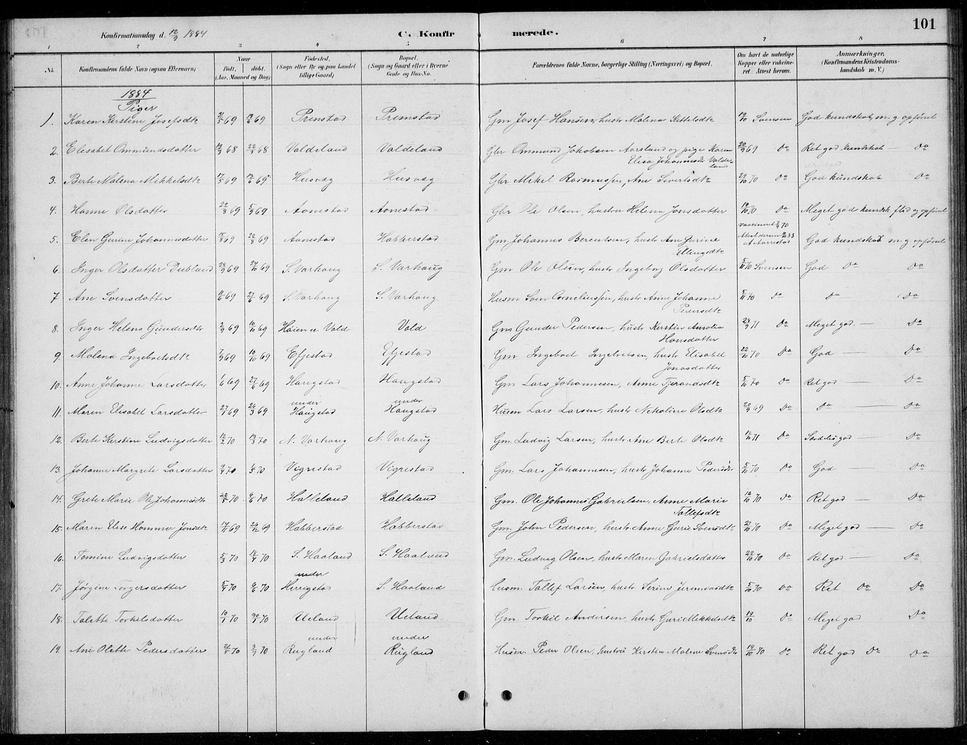 Hå sokneprestkontor, AV/SAST-A-101801/001/30BB/L0004: Klokkerbok nr. B 4, 1883-1899, s. 101