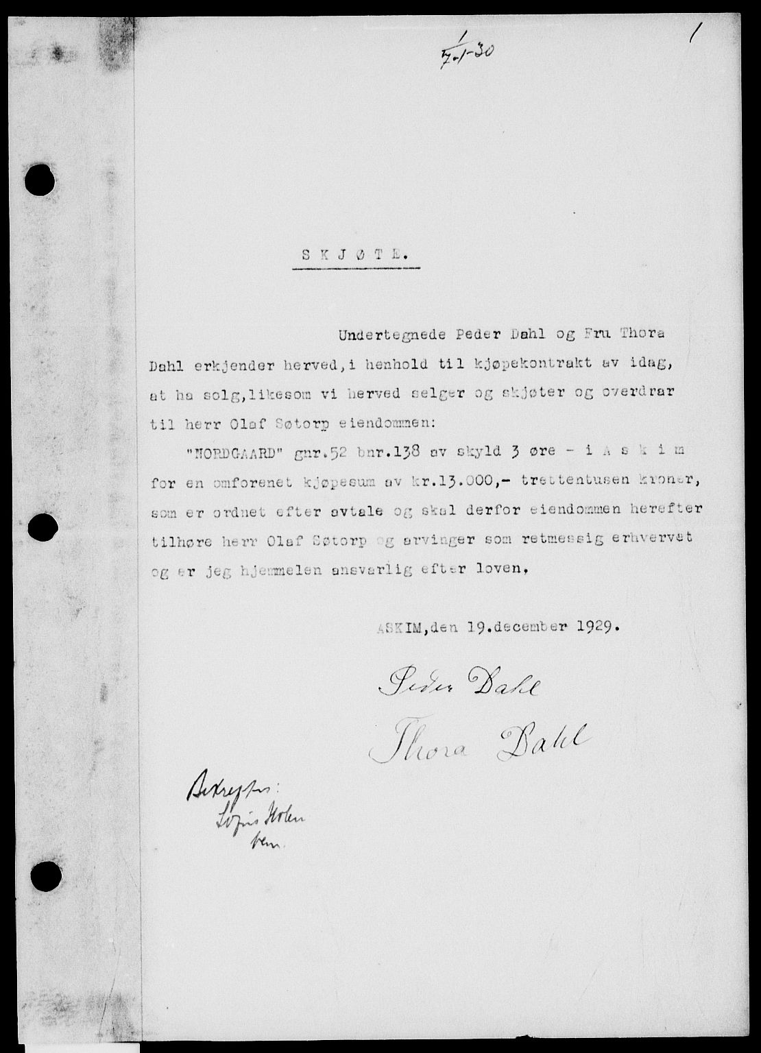 Rakkestad sorenskriveri, AV/SAO-A-10686/G/Gb/Gba/Gbaa/L0045: Pantebok nr. 45, 1930-1930, s. 1