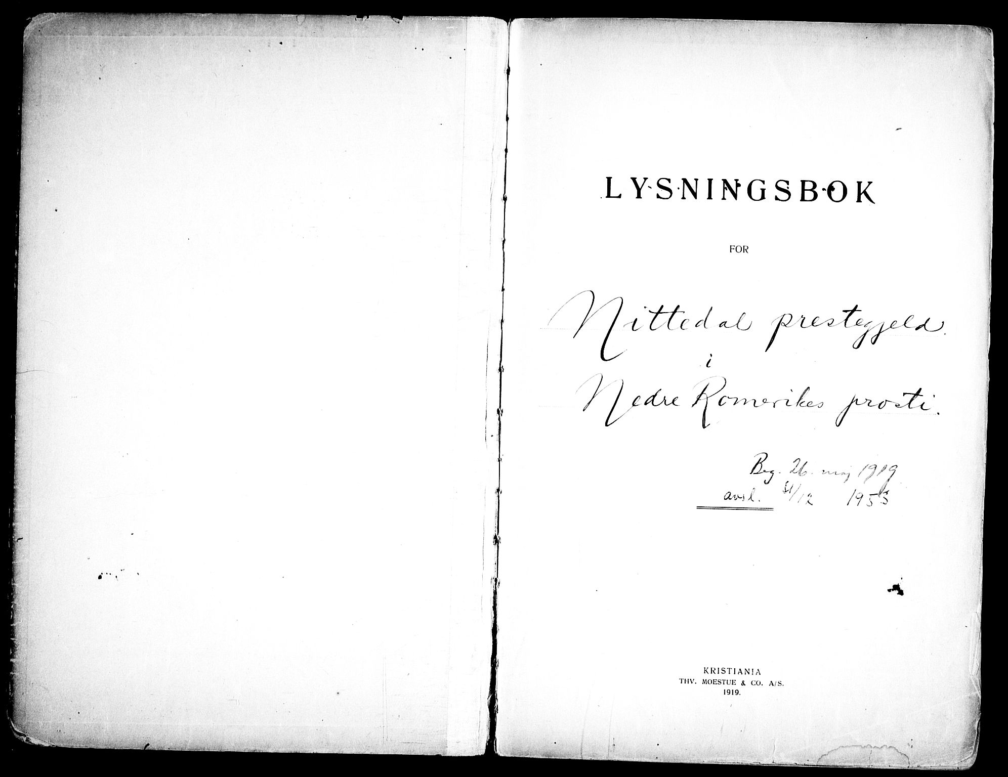 Nittedal prestekontor Kirkebøker, SAO/A-10365a/H/Ha/L0001: Lysningsprotokoll nr. 1, 1919-1953