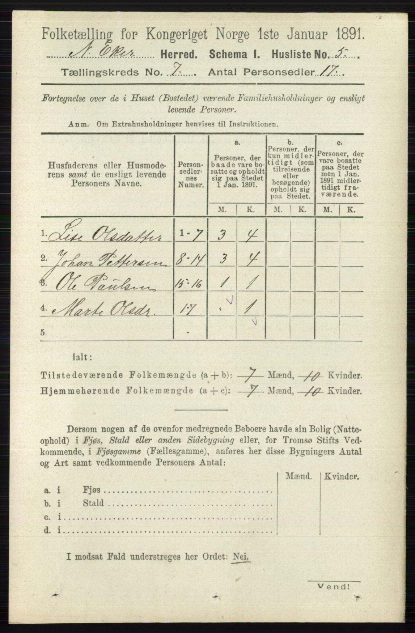 RA, Folketelling 1891 for 0625 Nedre Eiker herred, 1891, s. 3344