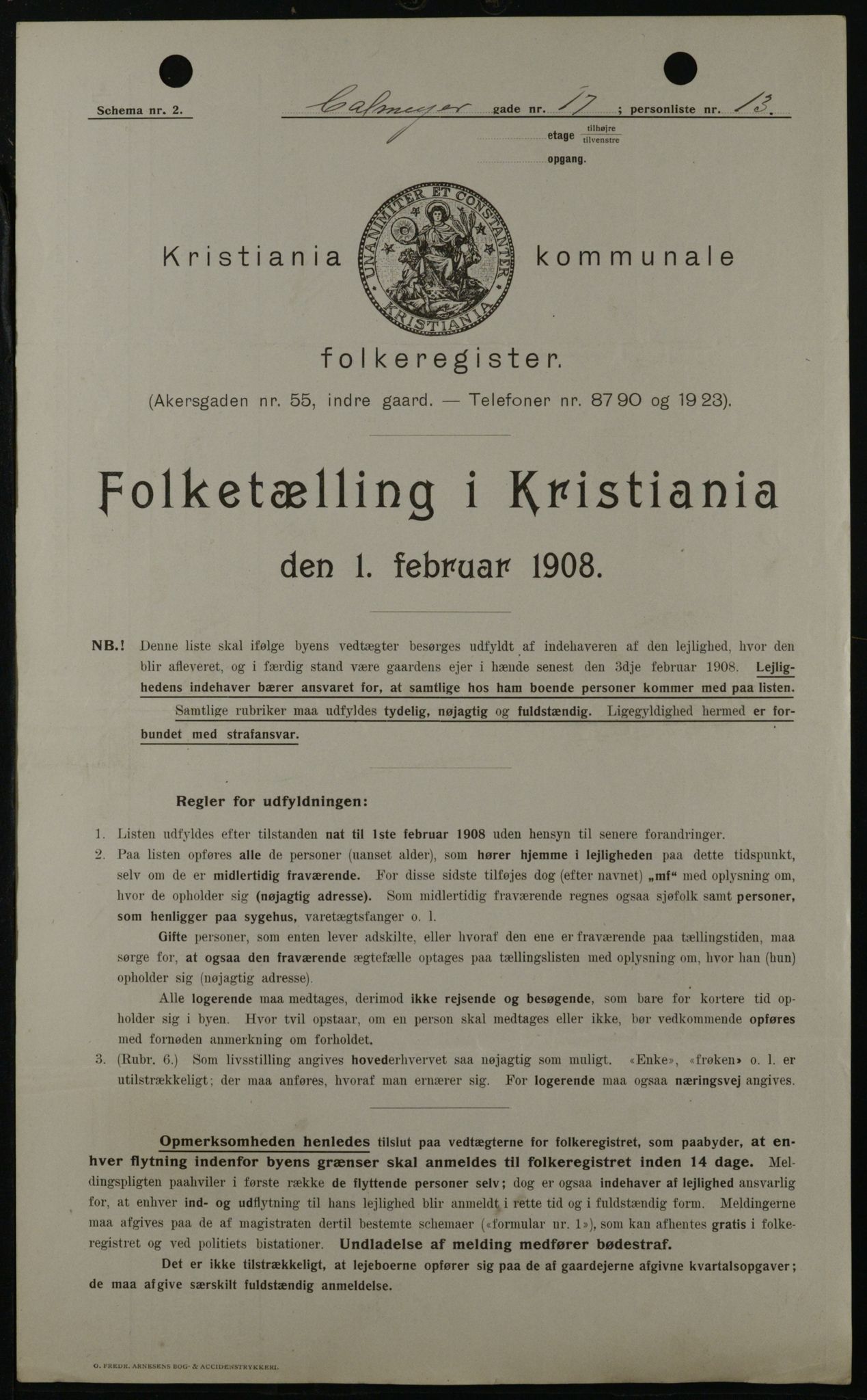 OBA, Kommunal folketelling 1.2.1908 for Kristiania kjøpstad, 1908, s. 10852