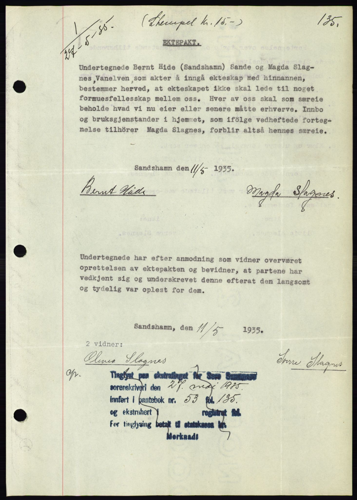 Søre Sunnmøre sorenskriveri, SAT/A-4122/1/2/2C/L0059: Pantebok nr. 53, 1935-1935, Tingl.dato: 27.05.1935