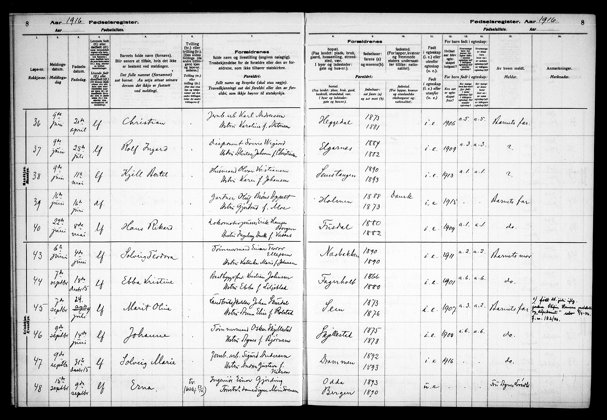 Asker prestekontor Kirkebøker, SAO/A-10256a/J/L0001: Fødselsregister nr. 1, 1916-1925, s. 8